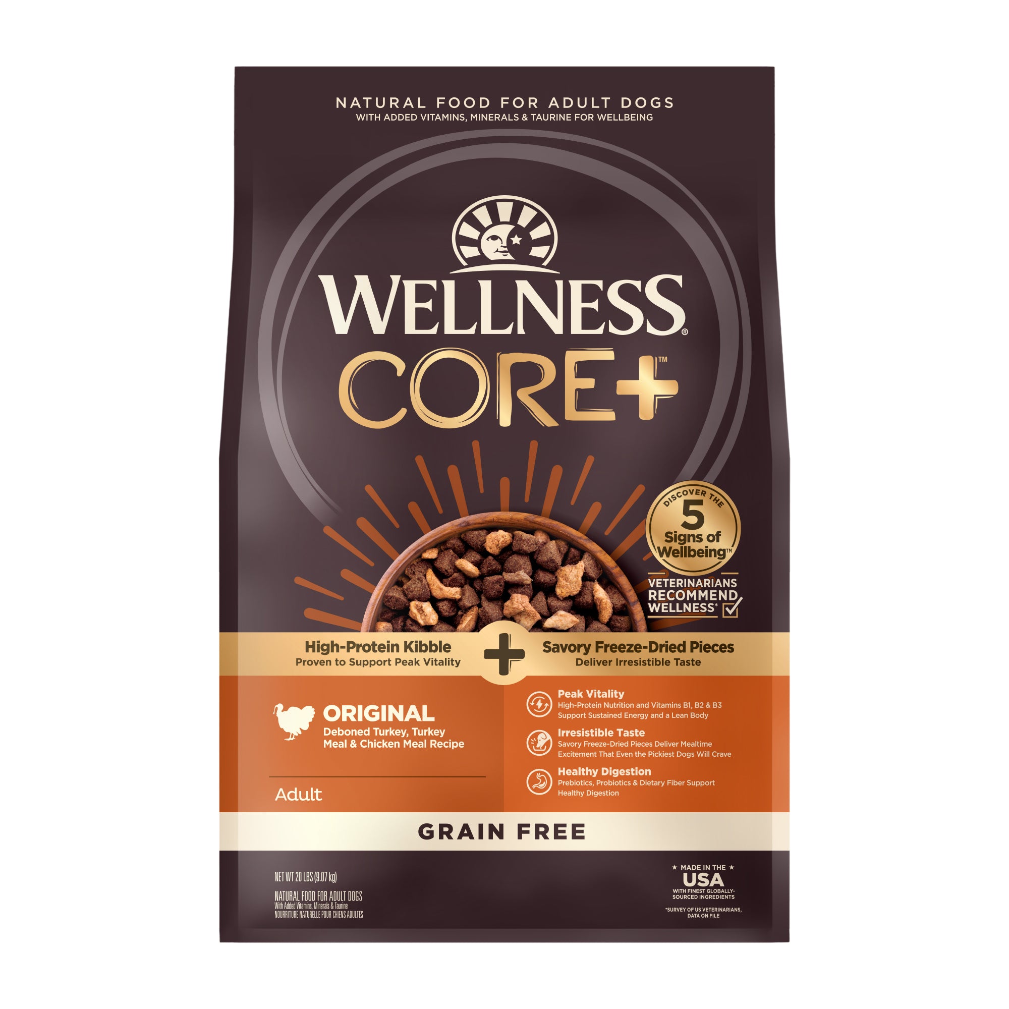 [FREE WIPE + 20% OFF] Wellness CORE+ RawRev - Kibble + Freeze-Dried Pieces Grain-Free Dry Dog Food 10lb&18-20lb | 5 Recipe