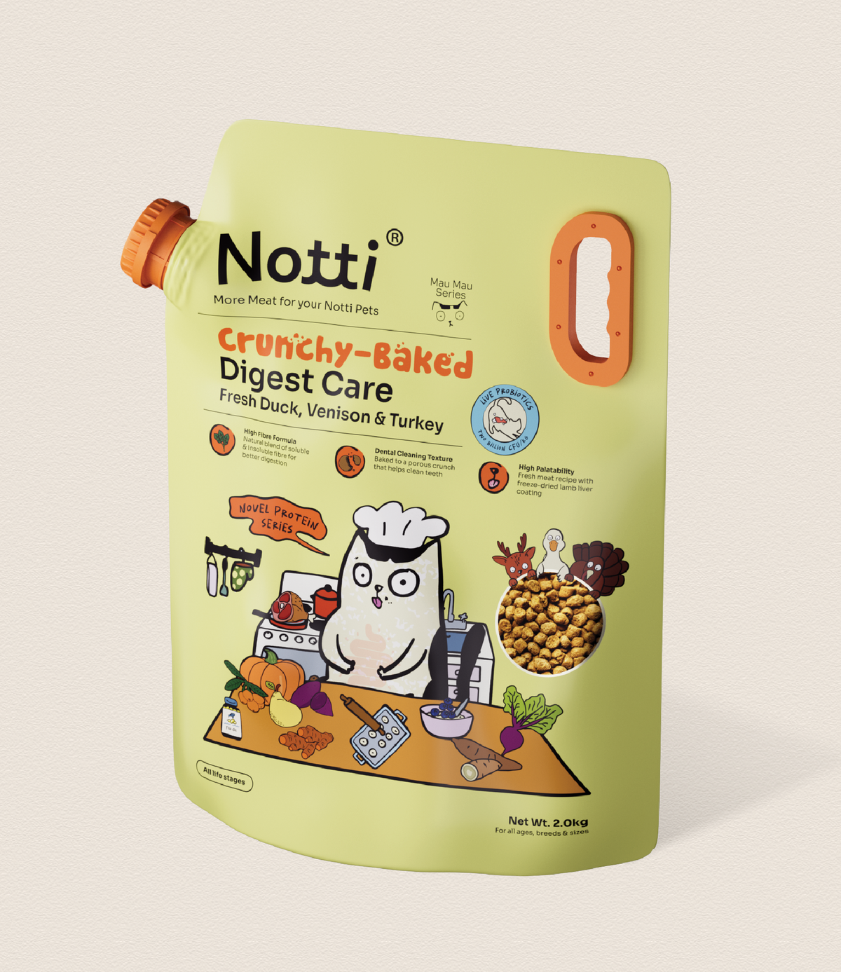 [10% OFF] Notti Crunchy-Baked Digest Care Fresh Duck, Venison & Turkey Dry Cat Food 2kg