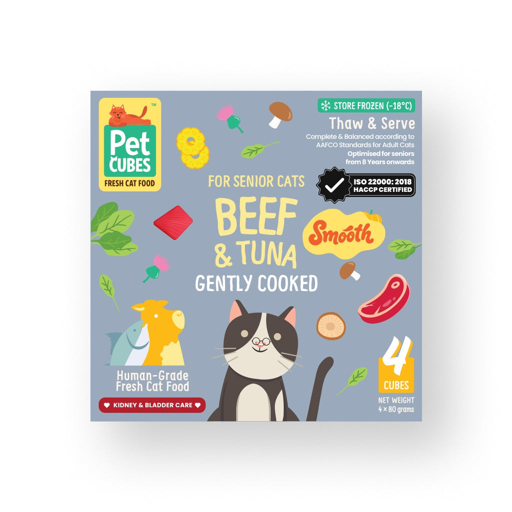 [SMOOTH] PetCubes Gently Cooked Frozen Senior Cat Food - SMOOTH Beef & Tuna 1.28 KG (2 Variants)