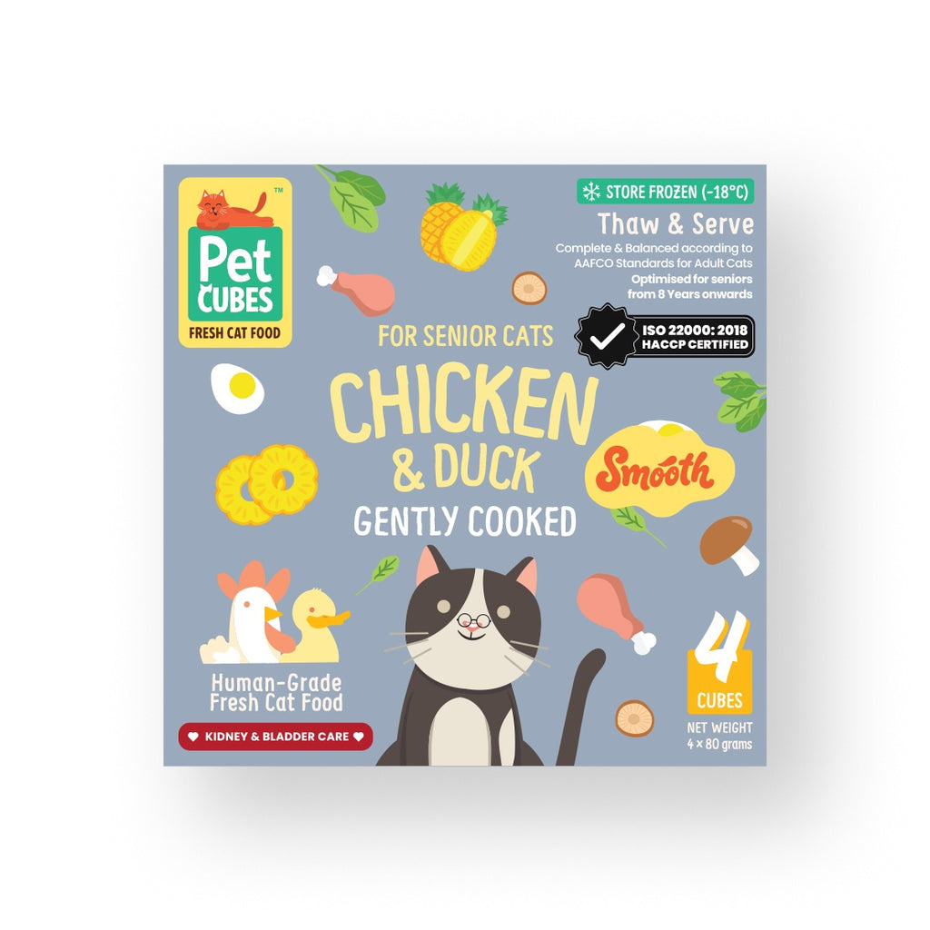 [SMOOTH] PetCubes Gently Cooked Frozen Senior Cat Food - SMOOTH Chicken & Duck 1.28 KG [2 Variants]