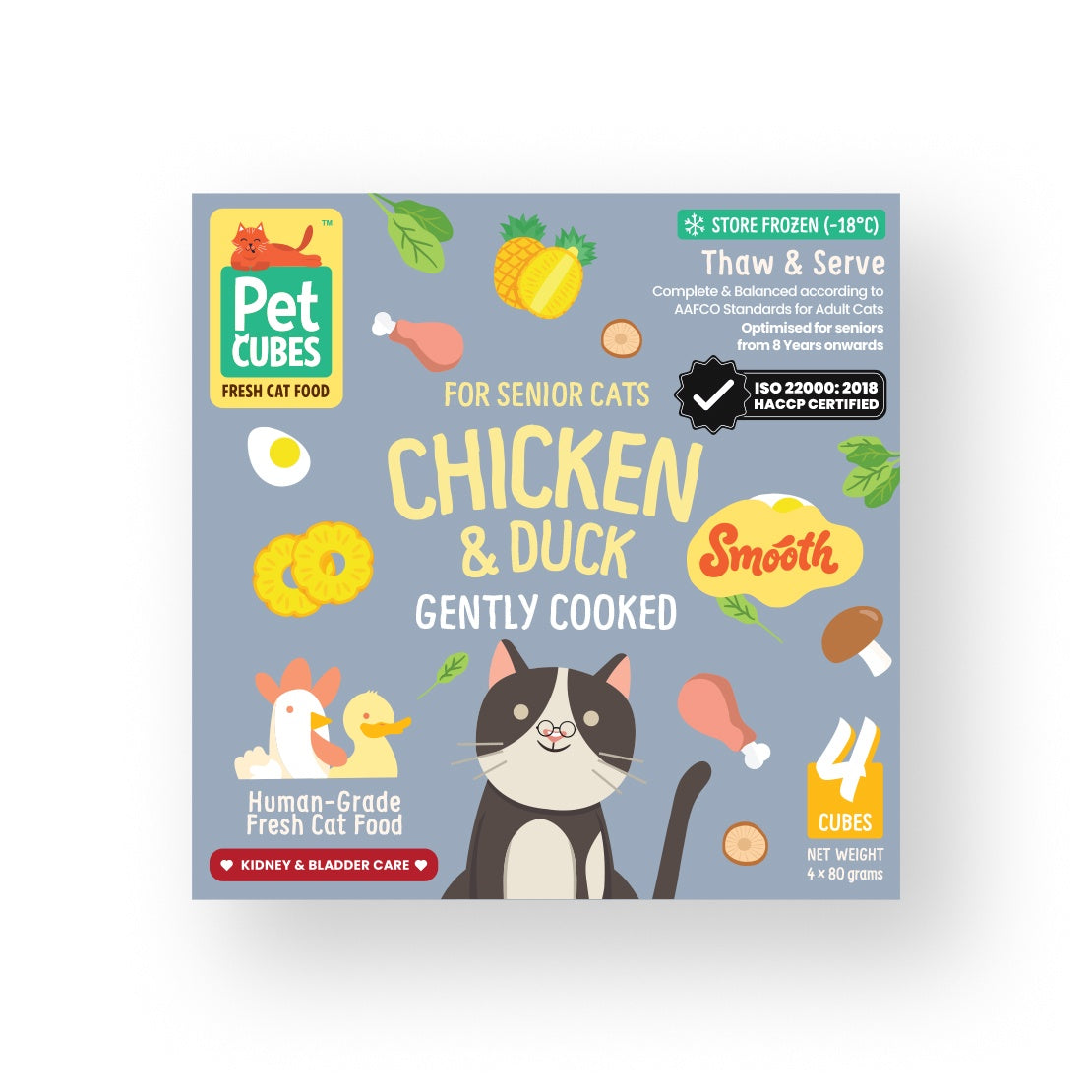 [SMOOTH] PetCubes Gently Cooked Frozen Senior Cat Food - SMOOTH Chicken & Duck 1.28 KG [2 Variants]