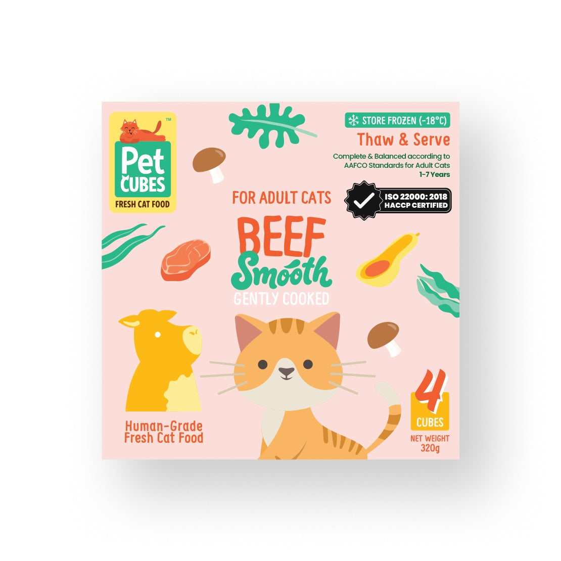[SMOOTH] PetCubes Gently Cooked Frozen Cat Food - Beef 1.28 KG (2 Variants)