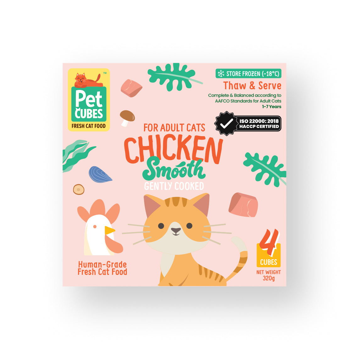 [SMOOTH] PetCubes Gently Cooked Frozen Cat Food -Smooth Chicken 1.28 KG (2 Variants)