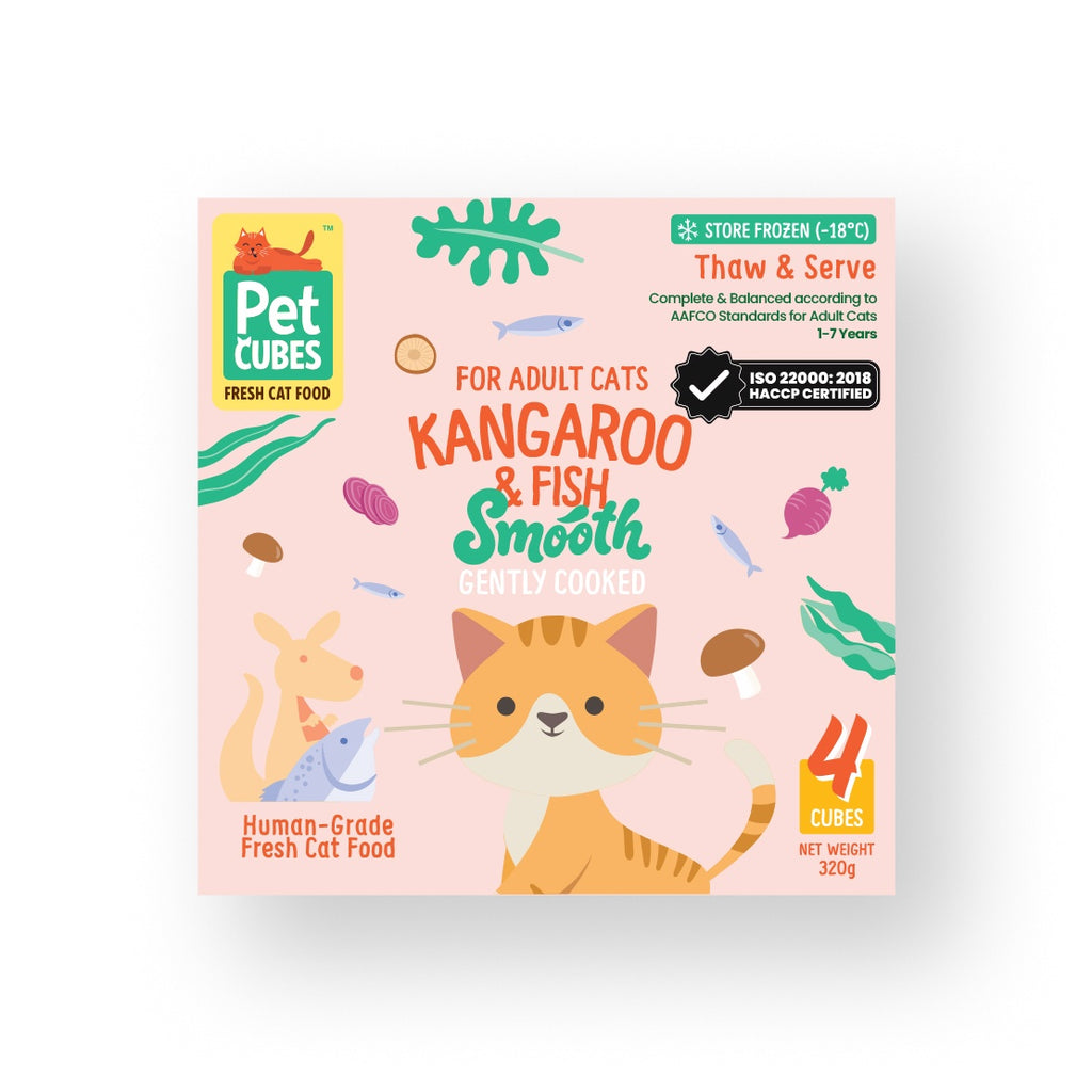 [SMOOTH] PetCubes Gently Cooked Frozen Cat Food -SMOOTH Kangaroo & Fish 1.28 KG
