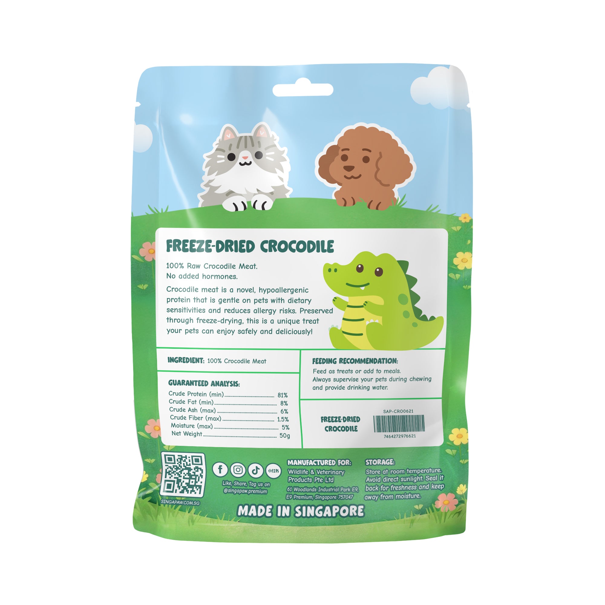 Singapaw Freeze-Dried Crocodile For Dogs & Cats 50g
