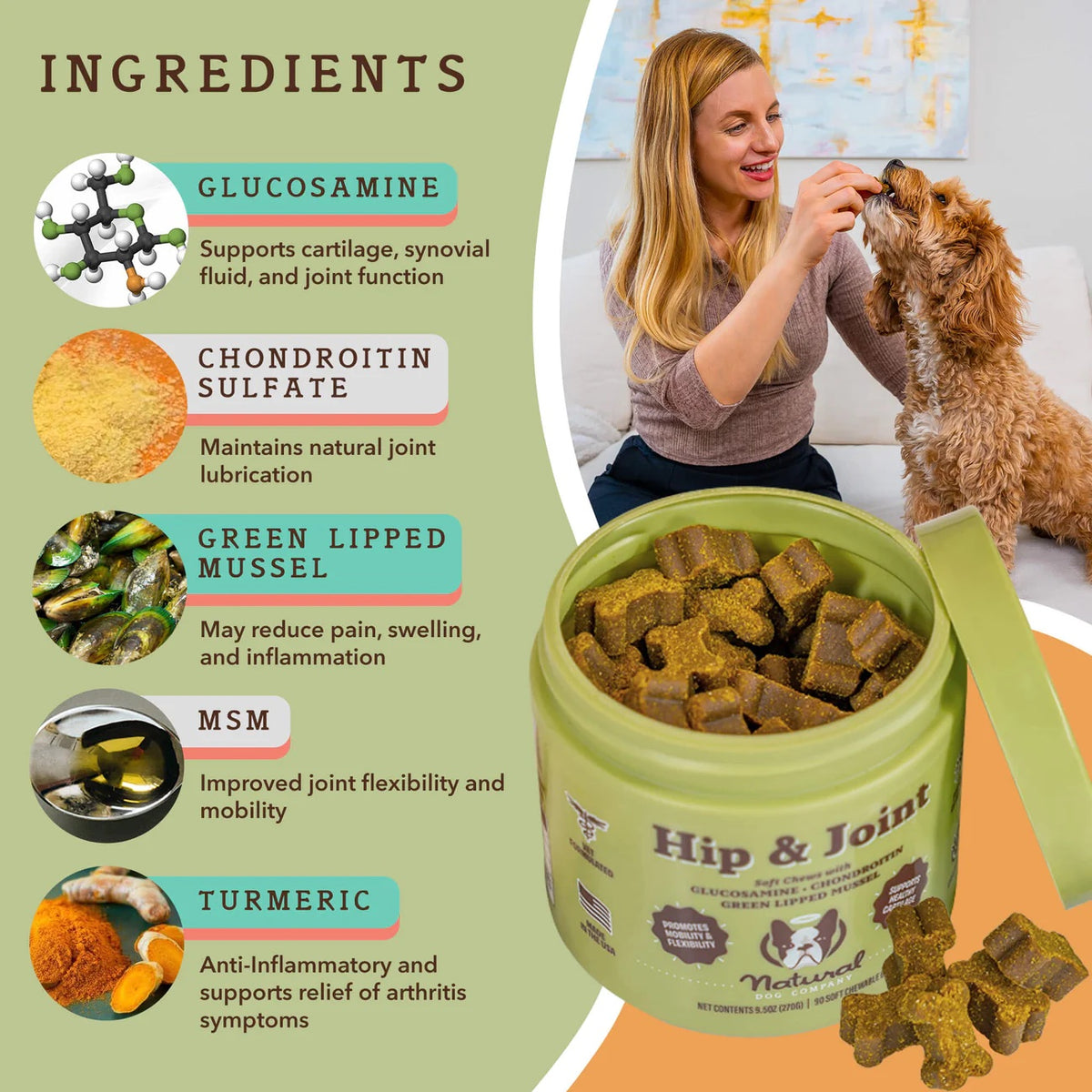 Natural Dog Company Hip & Joint Supplement For Dogs (90 Chews)