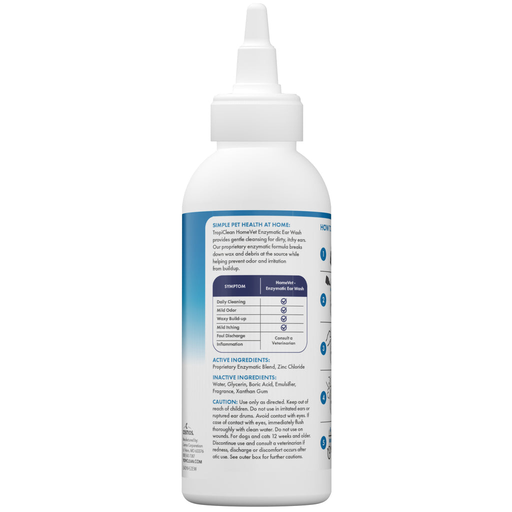 [20% OFF] TropiClean HomeVet Enzymatic Ear Wash For Dogs & Cats 4oz