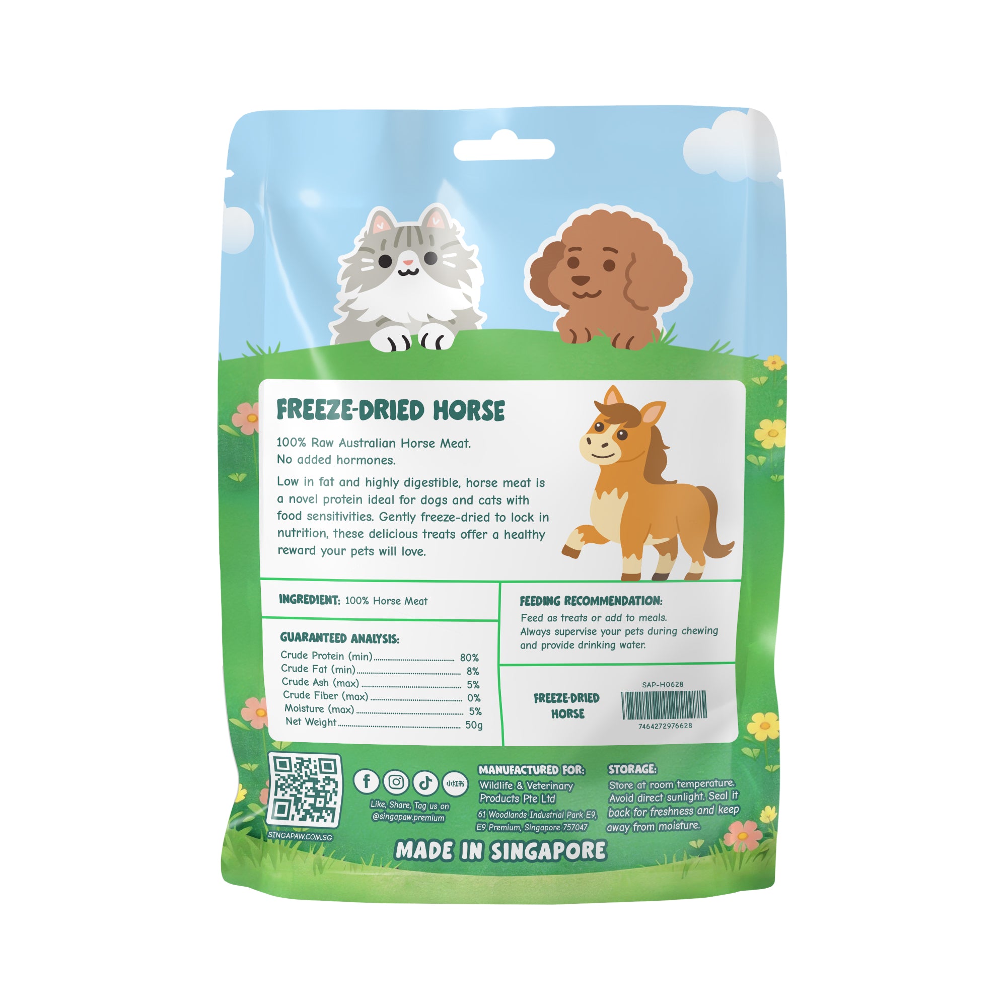 Singapaw Freeze-Dried Horse Treats For Dogs & Cats 50g
