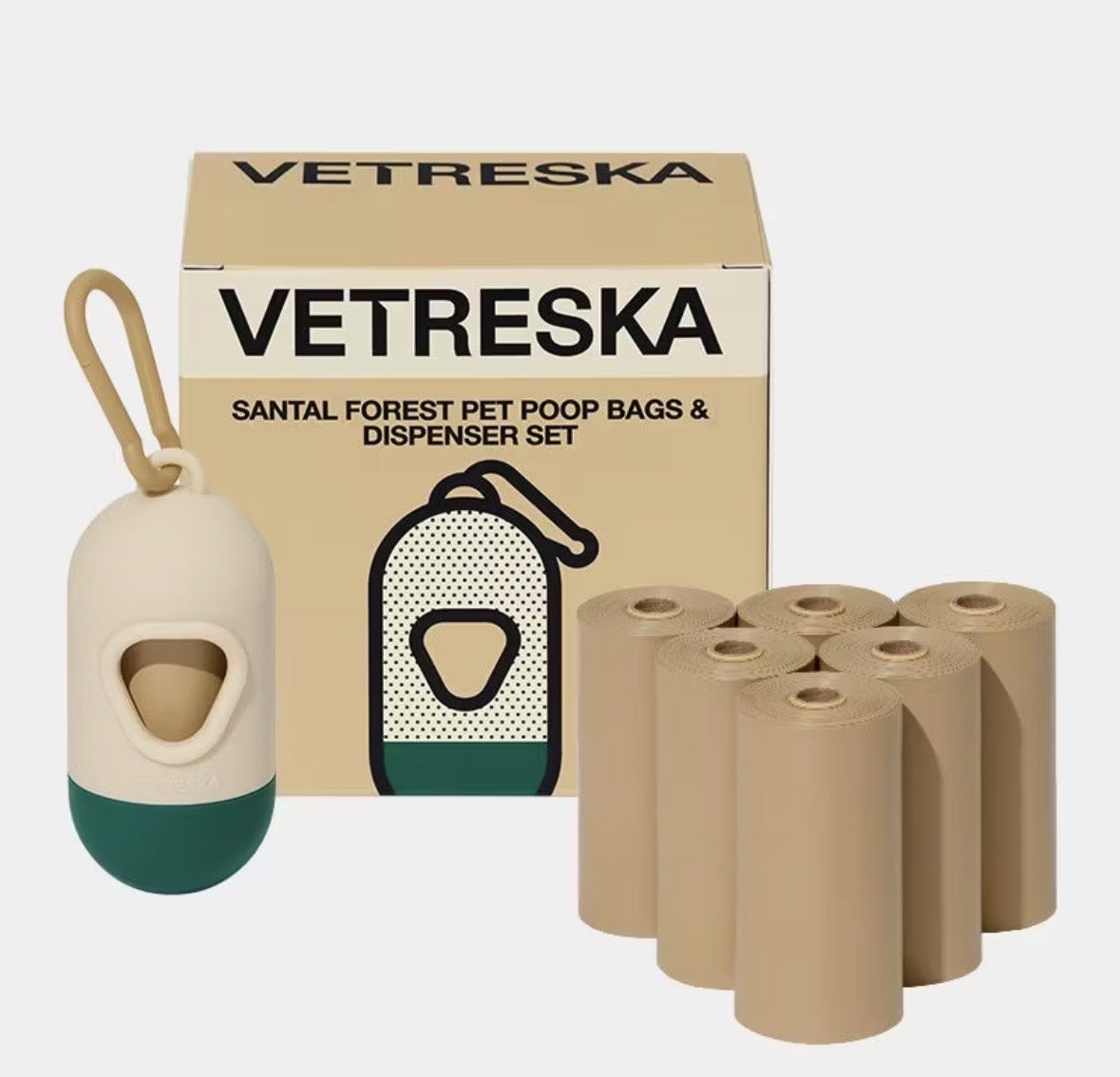 Vetreska Santal Forest Poop Bags & Dispenser Set 1 Dispenser + 7 Rolls