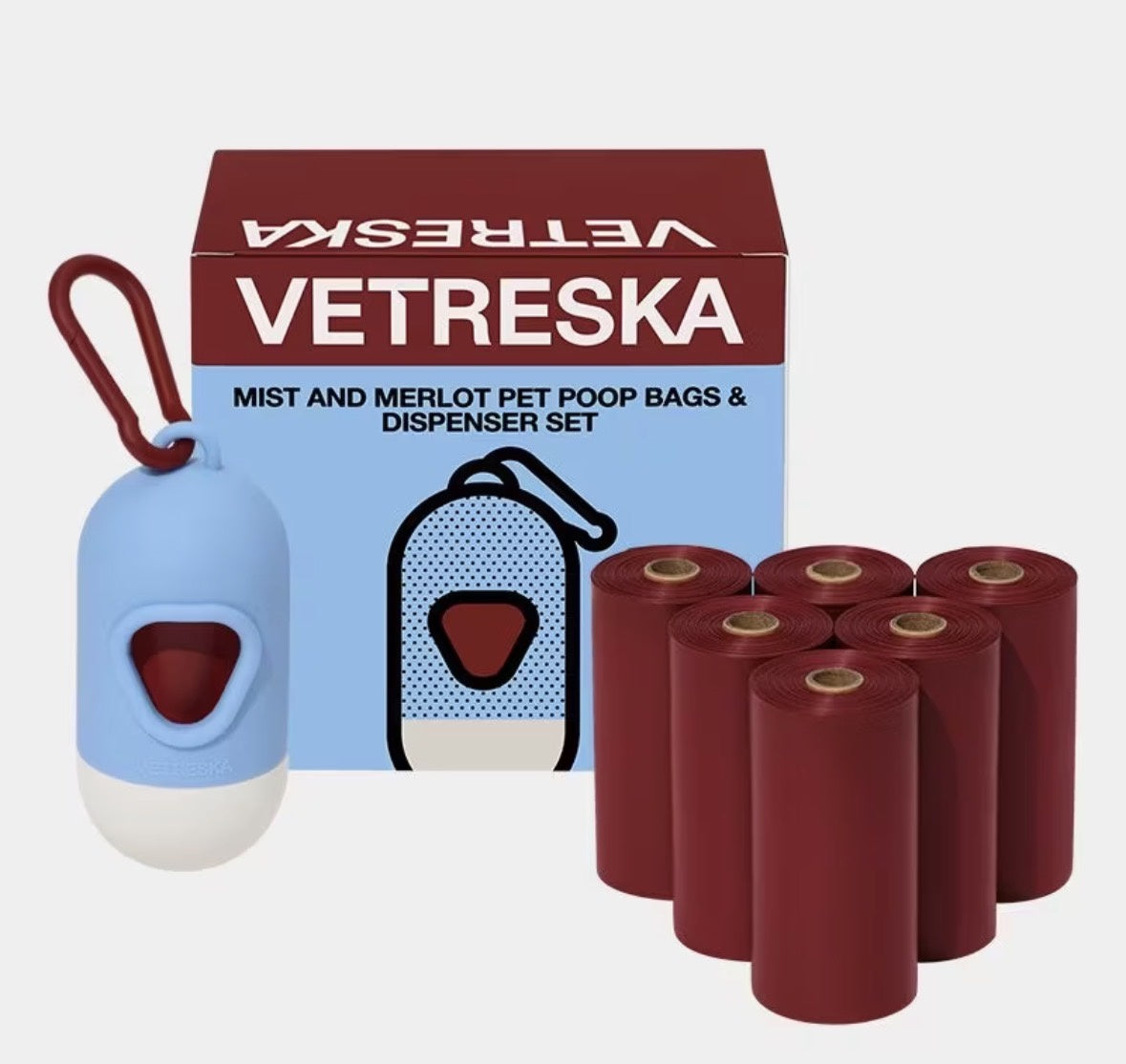 Vetreska Mist & Merlot Poop Bags & Dispenser Set 1 Dispenser + 7 Rolls