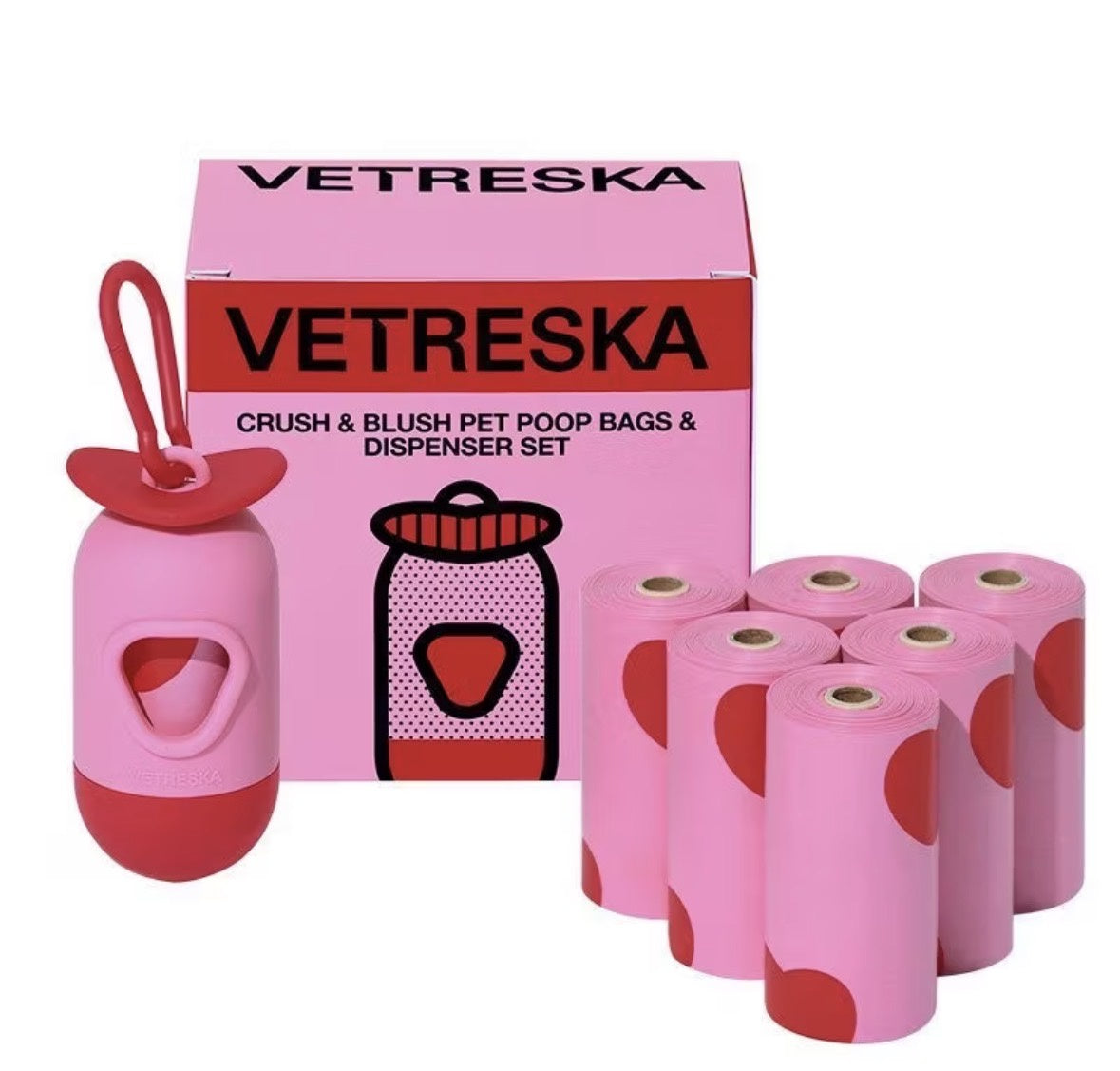 Vetreska Crush & Blush Poop Bags & Dispenser Set (1 Dispenser + 7 Rolls Of Poop Bags)