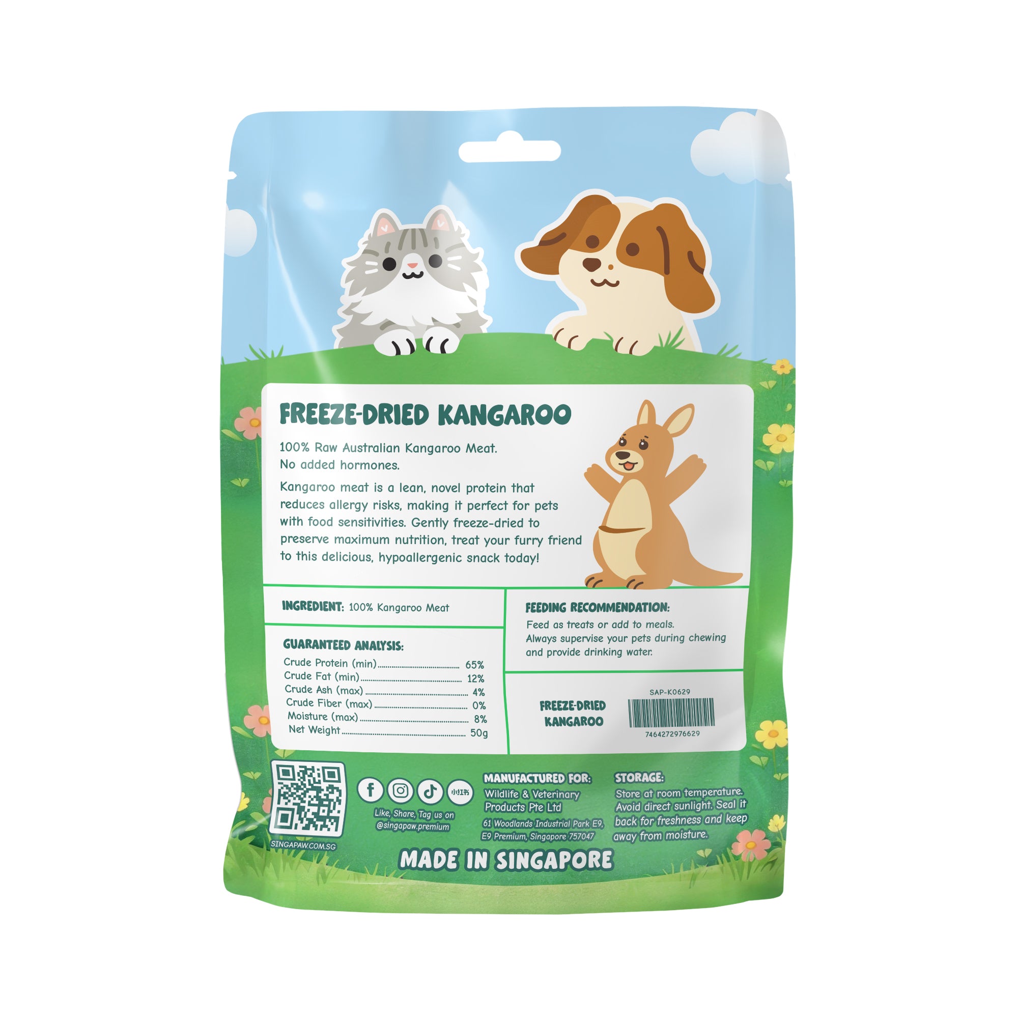 Singapaw Freeze-Dried Kangaroo Treats For Dogs & Cats 50g