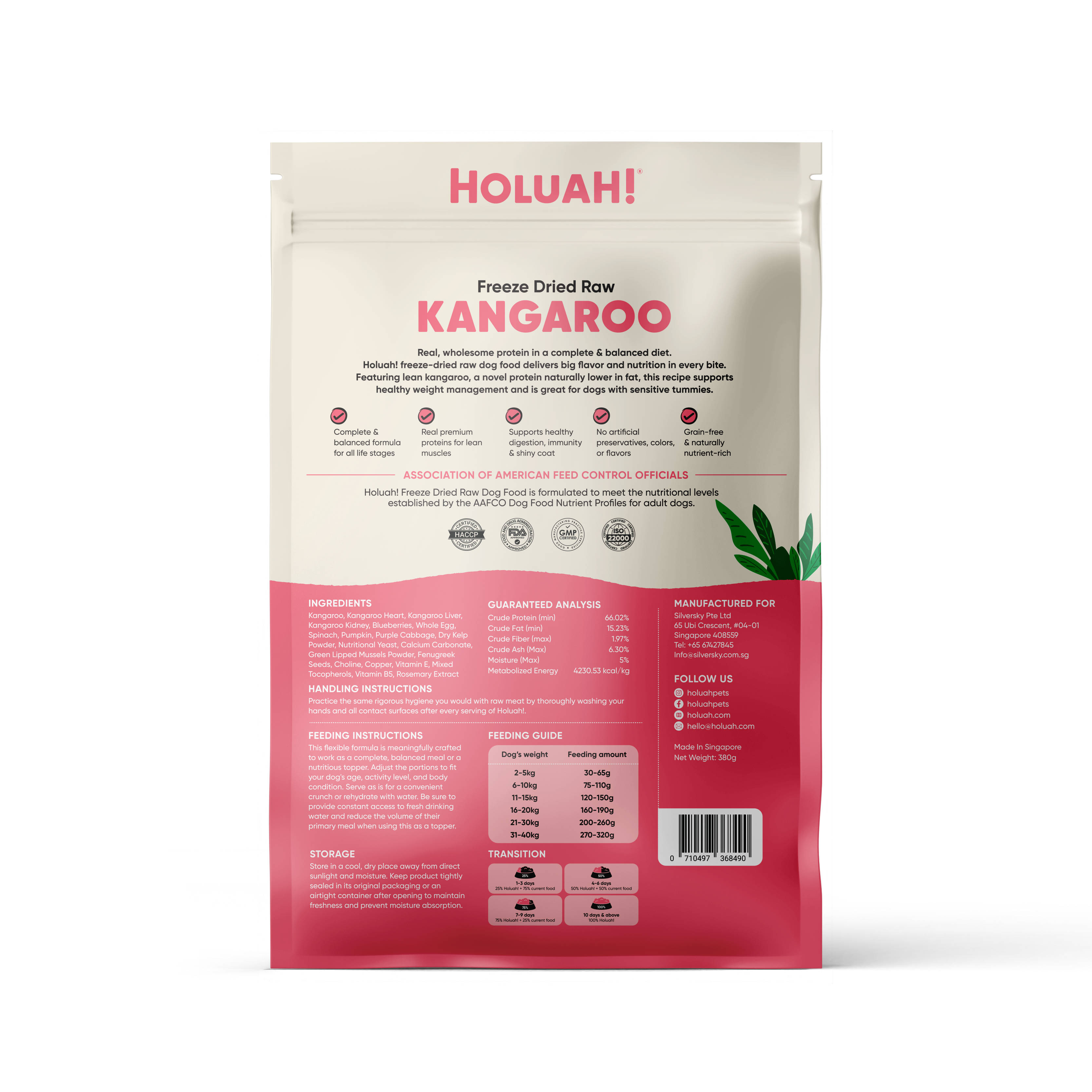 Holuah! Freeze Dried Food For Dogs - Kangaroo 380g