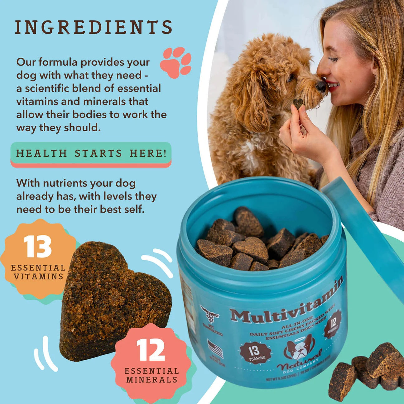 [Vet Approved] Natural Dog Supplement Multivitamin (90 chews)