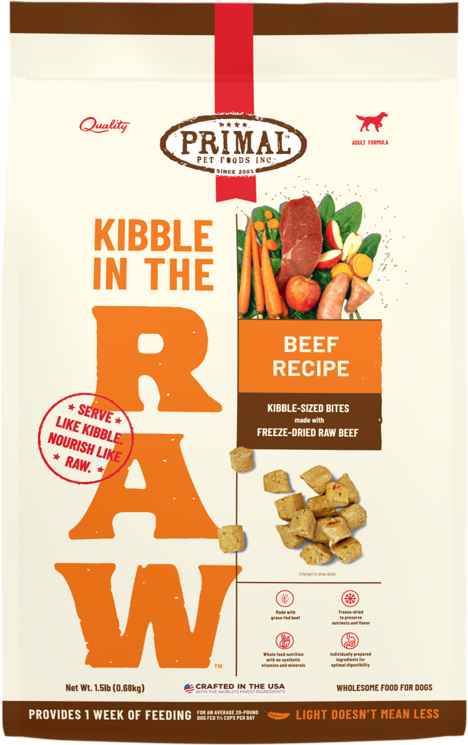 Primal Dog Kibble in the Raw Freeze Dried Beef 1.5lbs