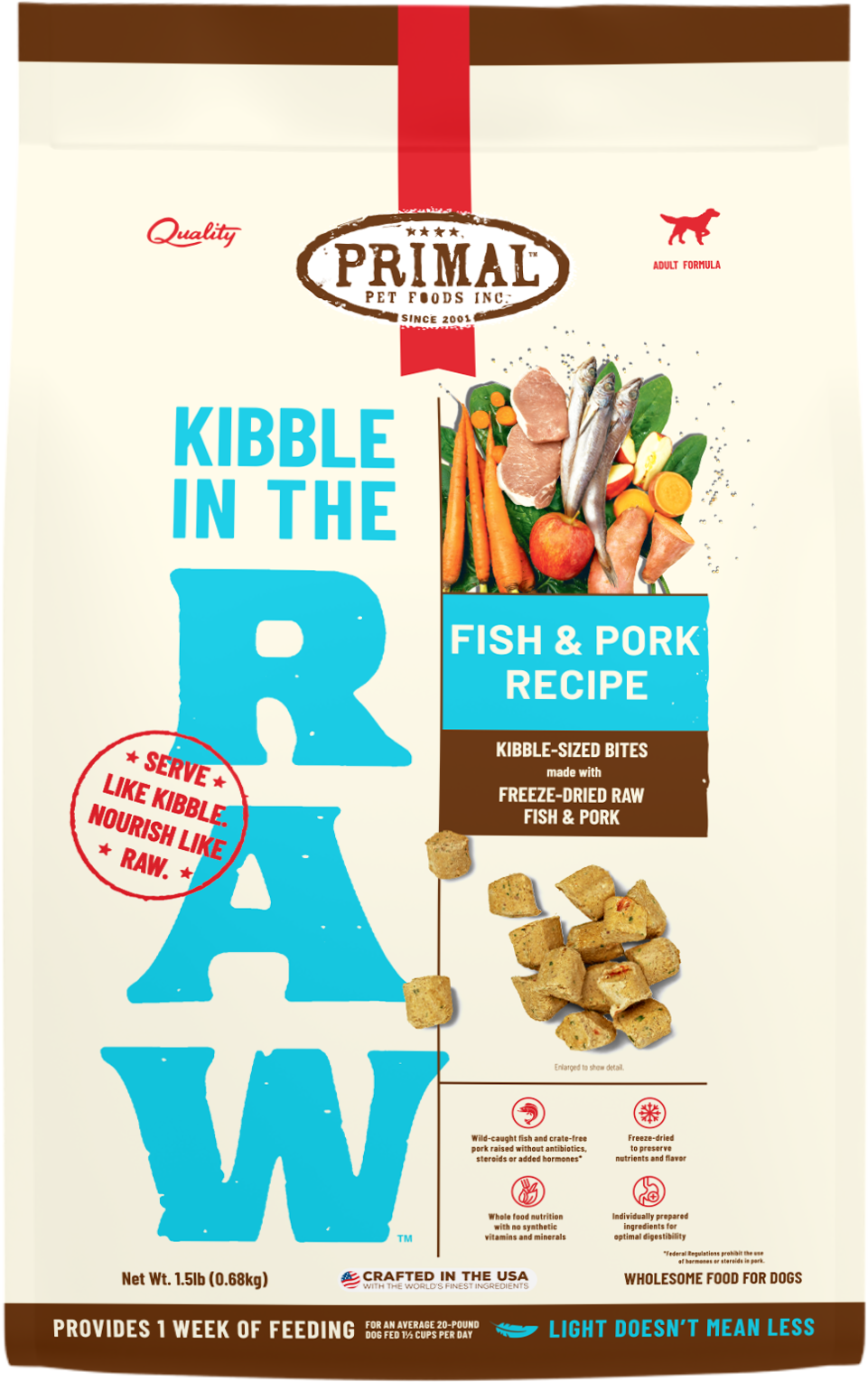 Primal Dog Kibble in the Raw Freeze Dried Fish & Pork 1.5lbs