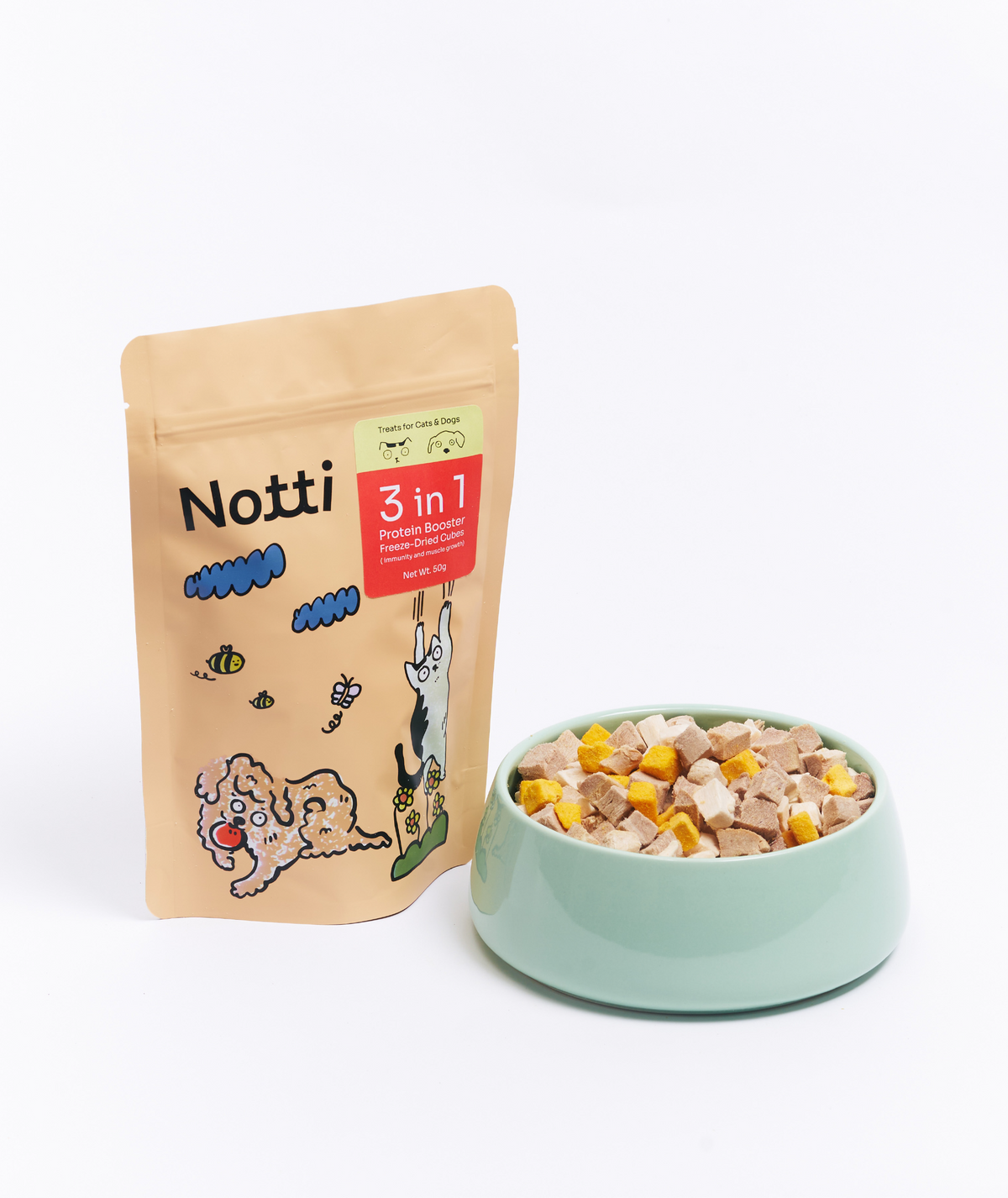 [10% OFF] Notti 3-in-1 Protein Booster Freeze-Dried Cubes (immunity and muscle growth) 50g Treats For Dogs & Cats