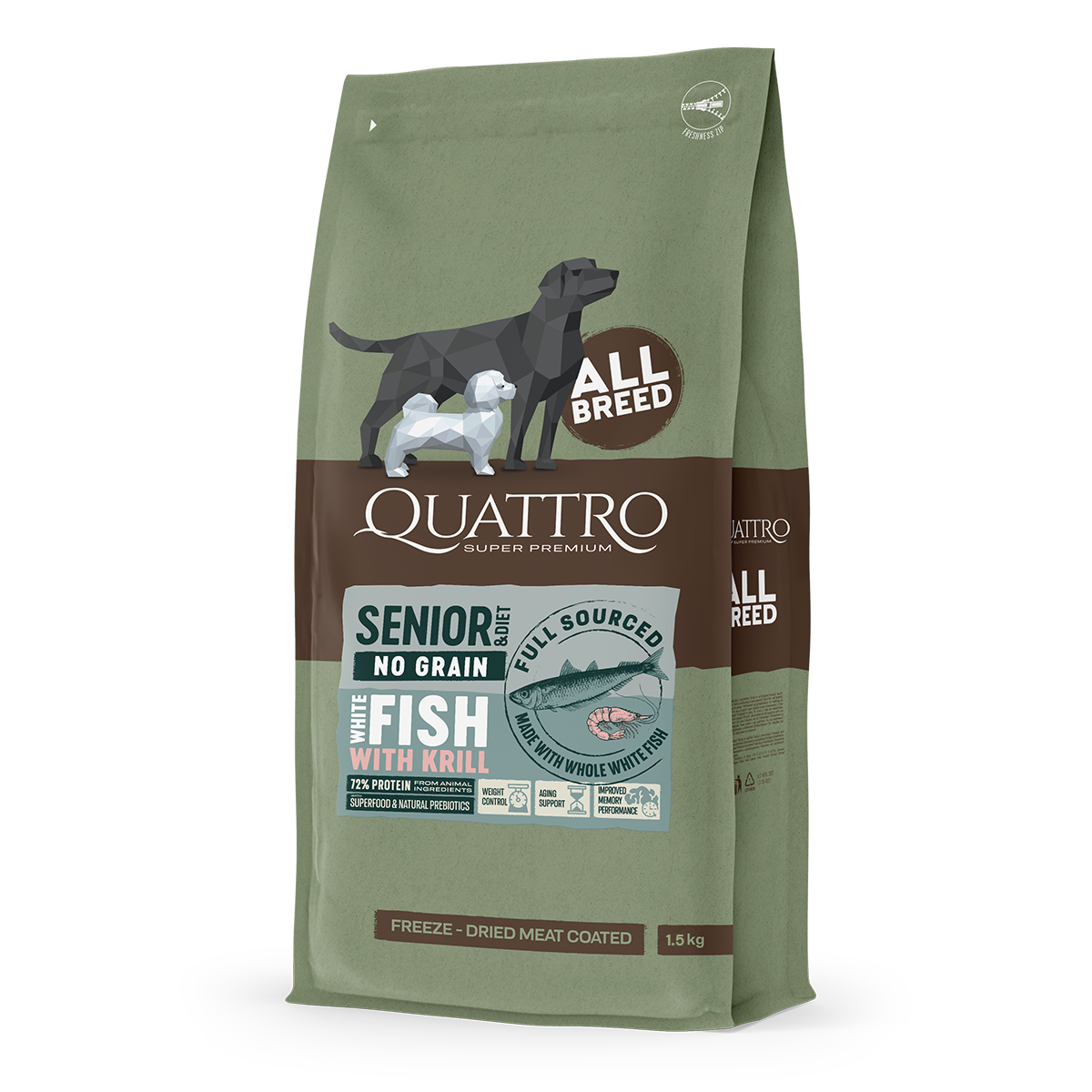 Quattro Senior & Diet All Breed No Grain Dry Dog Food - Whitefish & Krill ( 2 Sizes )