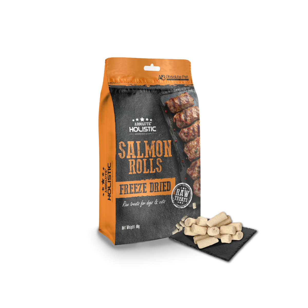 Absolute Holistic Freeze Dried Raw Treats for Cats & Dogs - Salmon Rolls (60g)