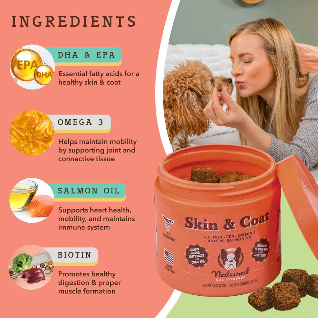 [Vet Approved] Natural Dog Skin & Coat Supplement (90 Chews)