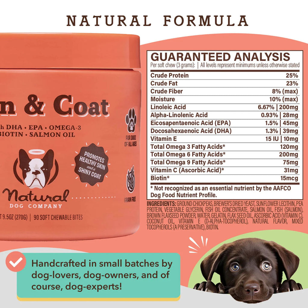 [Vet Approved] Natural Dog Skin & Coat Supplement (90 Chews)
