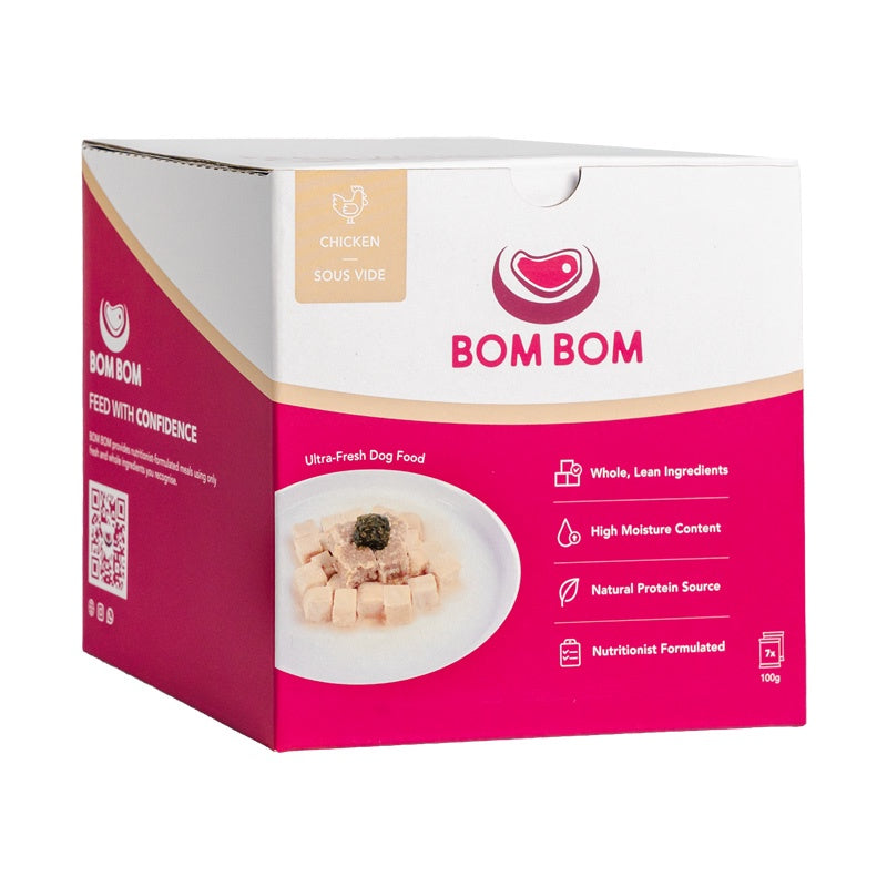 BOM BOM Gently Cooked Chicken Ready Meal Sous Vide Frozen Dog Food 700g (7 x 100g)