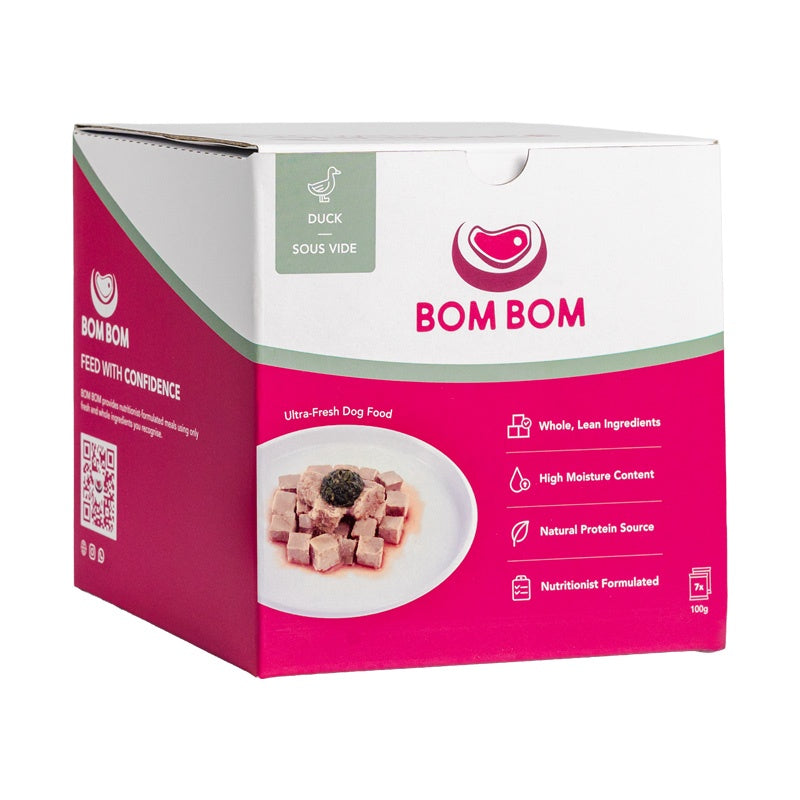 BOM BOM Gently Cooked Duck Ready Meal Sous Vide Frozen Dog Food 700g (7 x 100g)