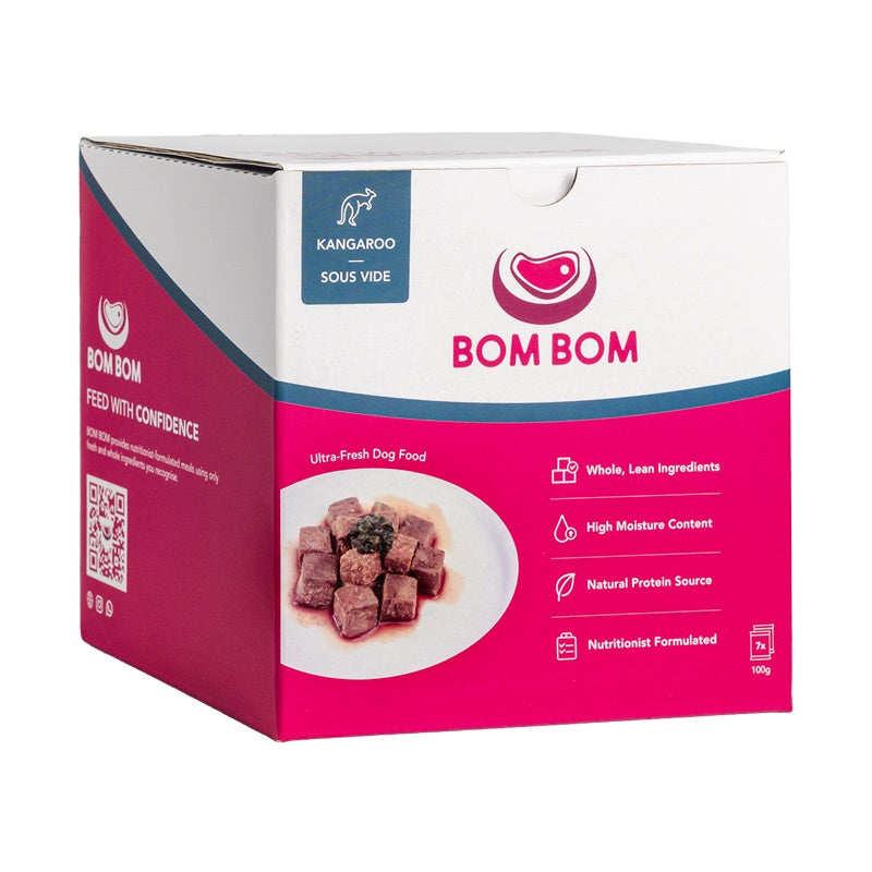 BOM BOM Gently Cooked Kangaroo Ready Meal Sous Vide Frozen Dog Food 700g (7 X 100G)