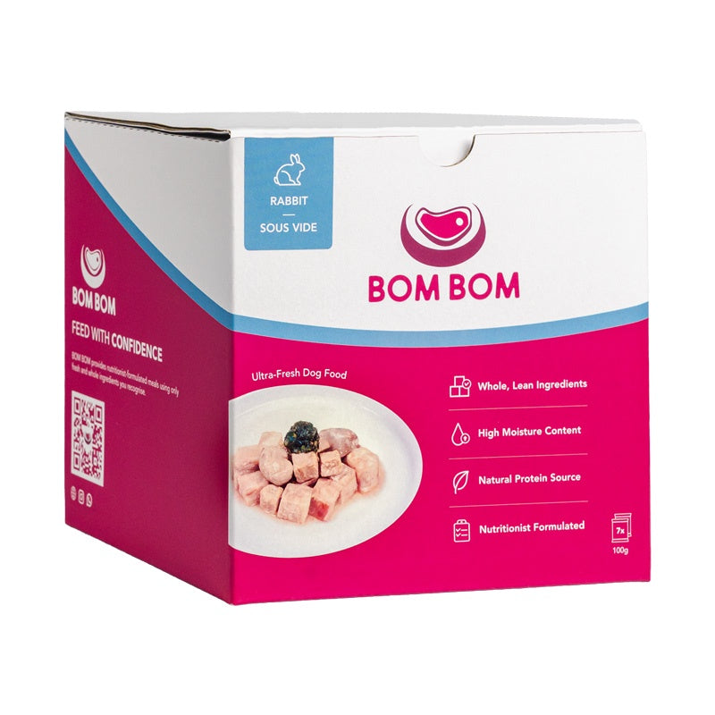 BOM BOM Gently Cooked Rabbit Ready Meal Sous Vide Frozen Dog Food 700g (7 x 100g)