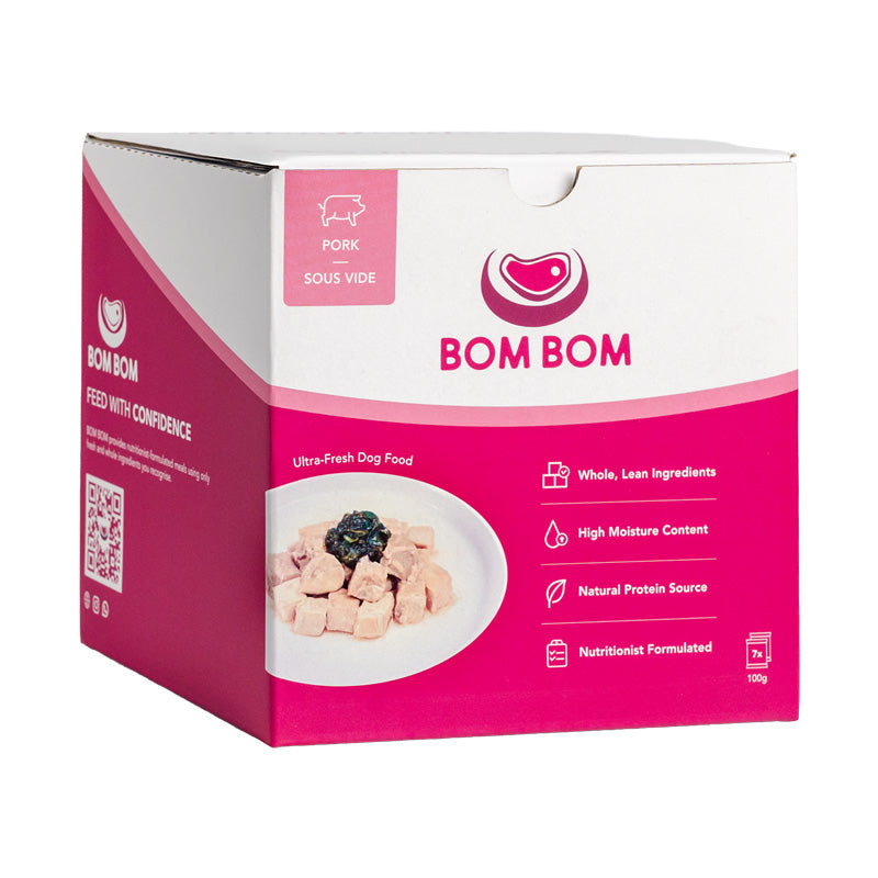 BOM BOM Gently Cooked Pork Ready Meal Sous Vide Frozen Dog Food 700g (7 x 100g)