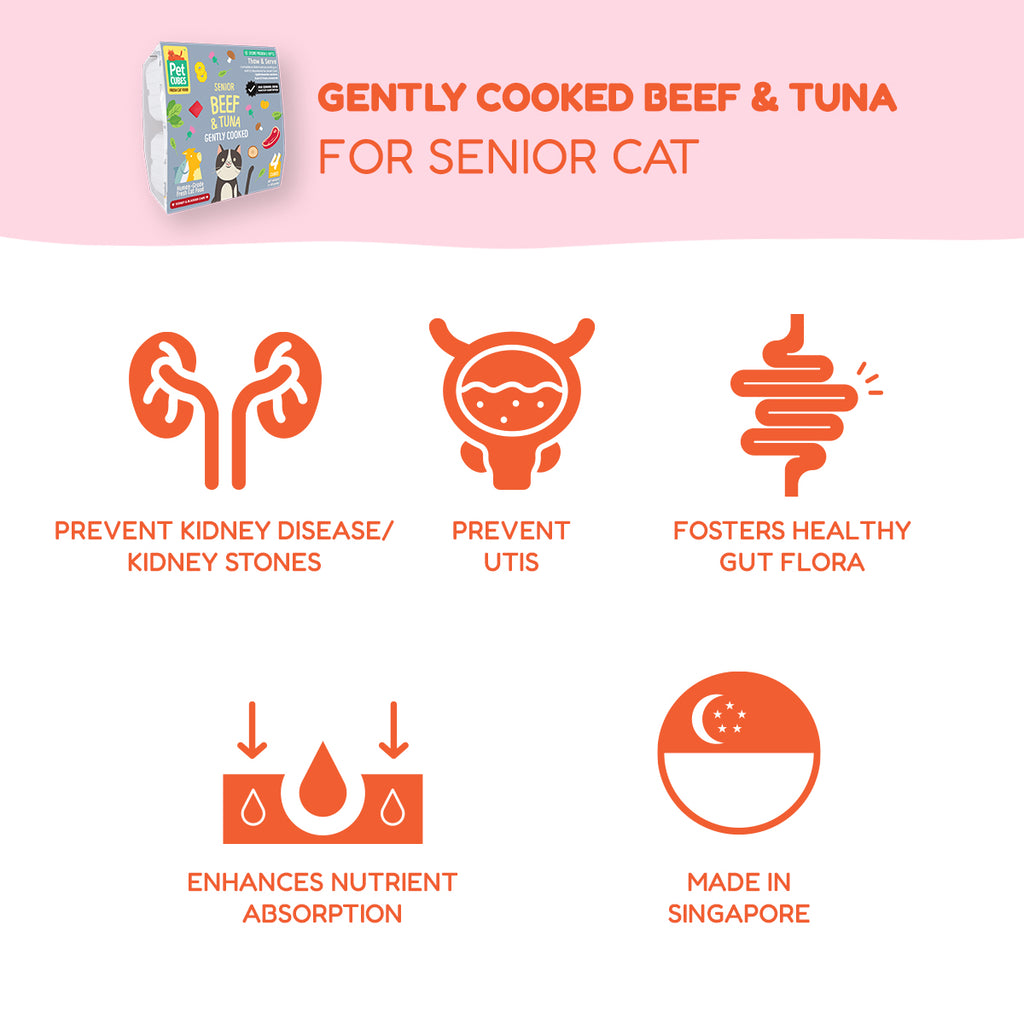 [SMOOTH] PetCubes Gently Cooked Frozen Senior Cat Food - SMOOTH Beef & Tuna 1.28 KG (2 Variants)