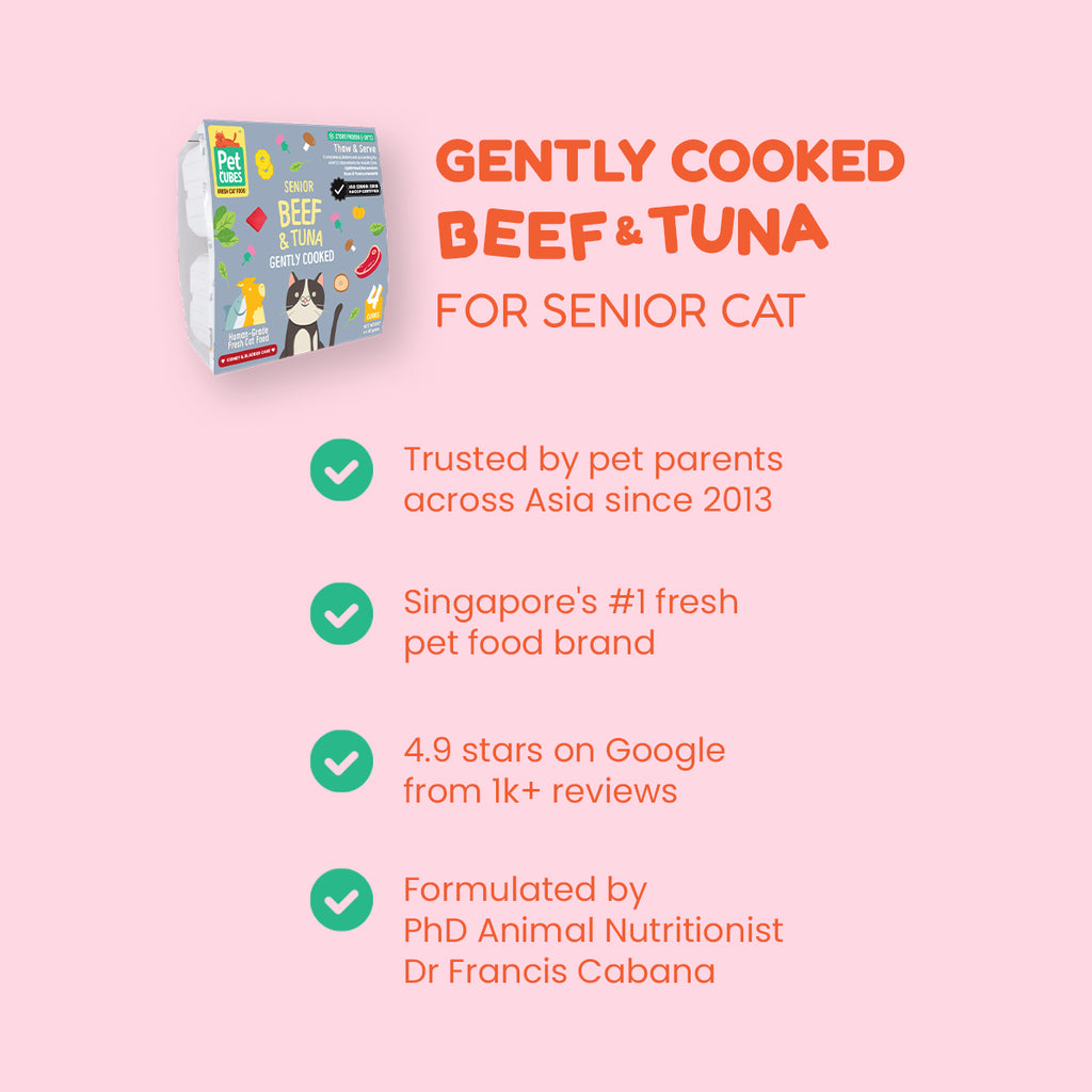 [SMOOTH] PetCubes Gently Cooked Frozen Senior Cat Food - SMOOTH Beef & Tuna 1.28 KG (2 Variants)