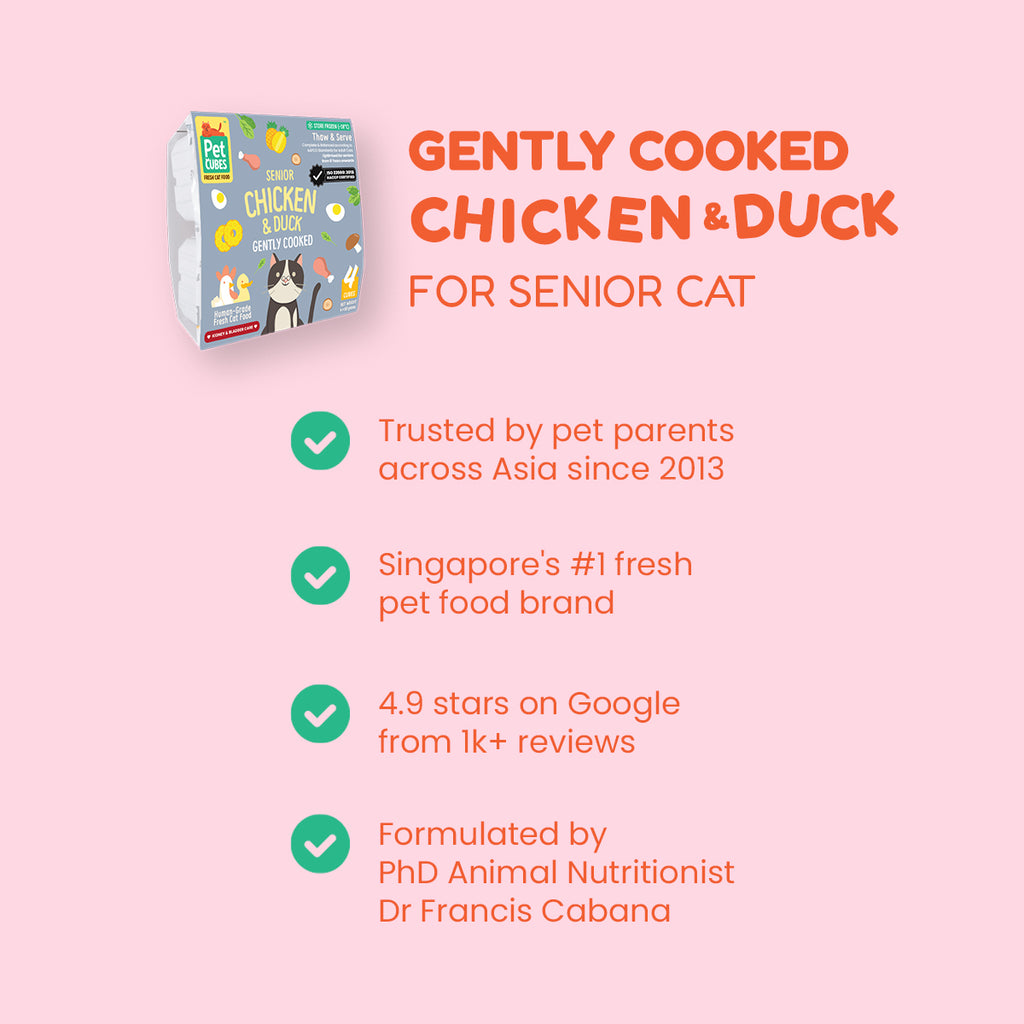 [SMOOTH] PetCubes Gently Cooked Frozen Senior Cat Food - SMOOTH Chicken & Duck 1.28 KG [2 Variants]