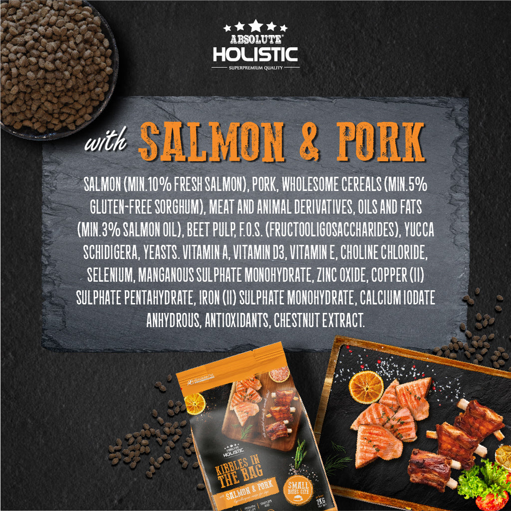 Absolute Holistic Kibbles In The Bag Hypoallergenic Recipe Small Bites Dog Dry Food - Salmon & Pork (2kg/12kg)