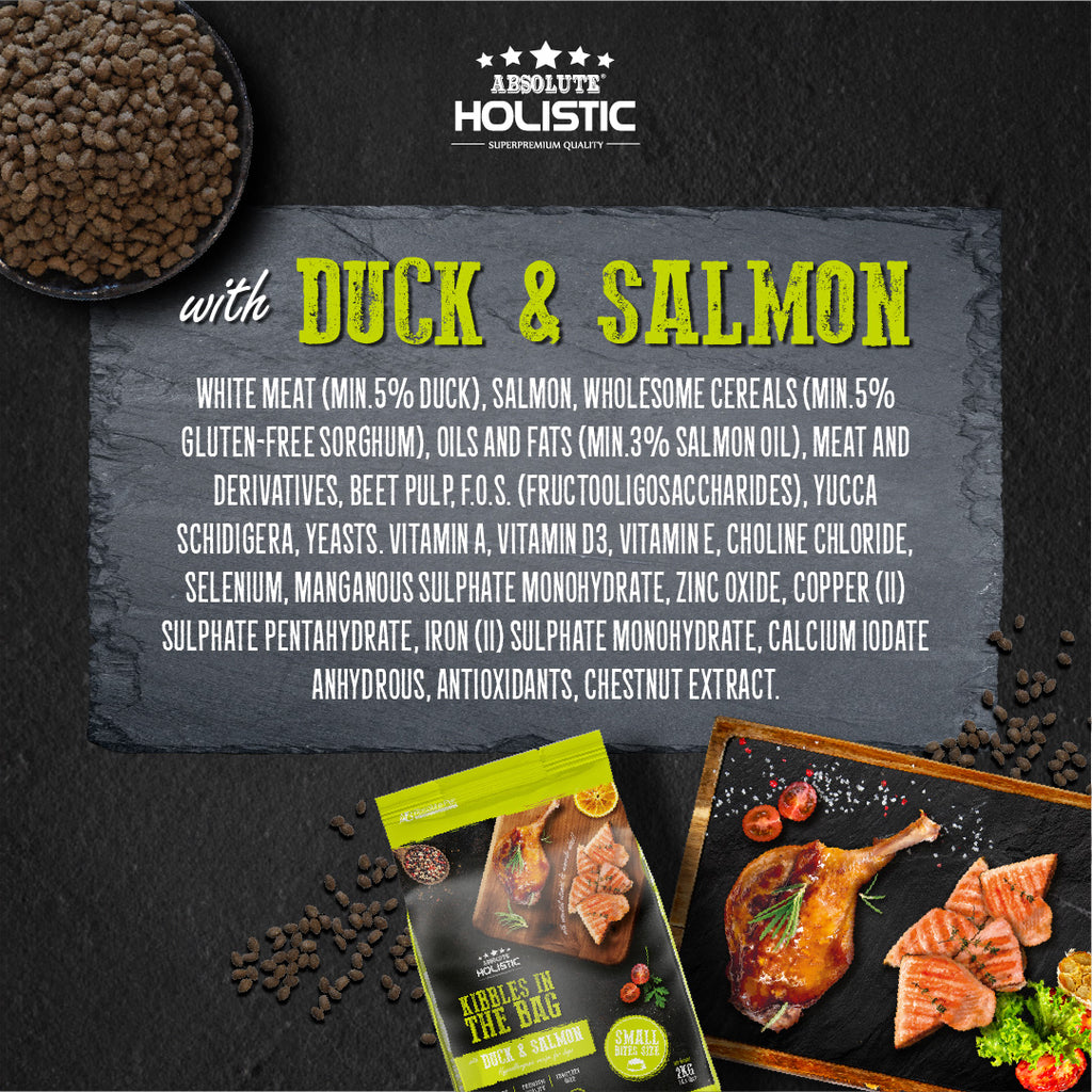 Absolute Holistic Kibbles In The Bag Hypoallergenic Recipe Small Bites Dog Dry Food - Duck & Salmon (2kg/12kg)