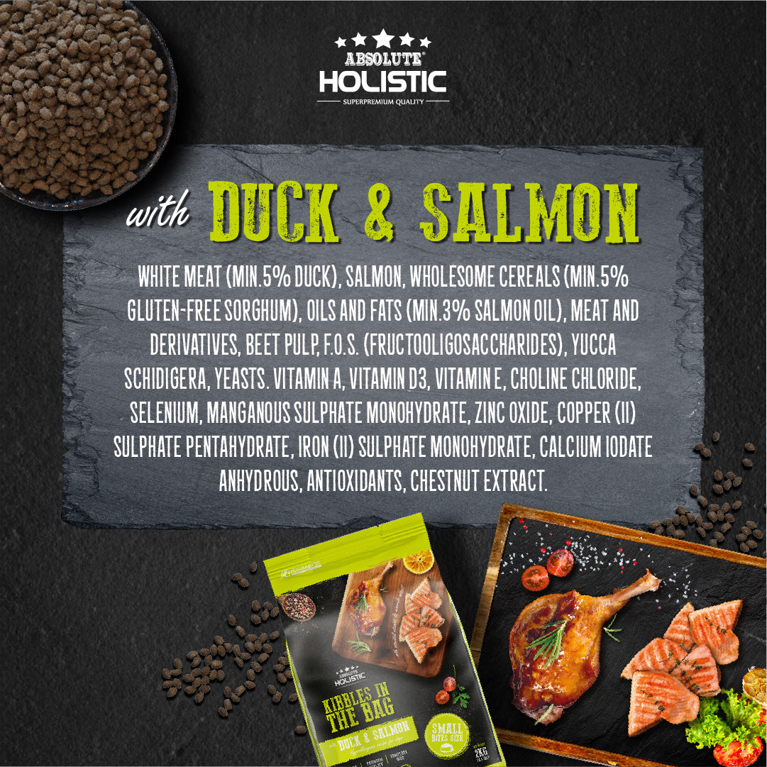 Absolute Holistic Kibbles In The Bag Hypoallergenic Recipe Small Bites Dog Dry Food - Duck & Salmon (2kg/12kg)