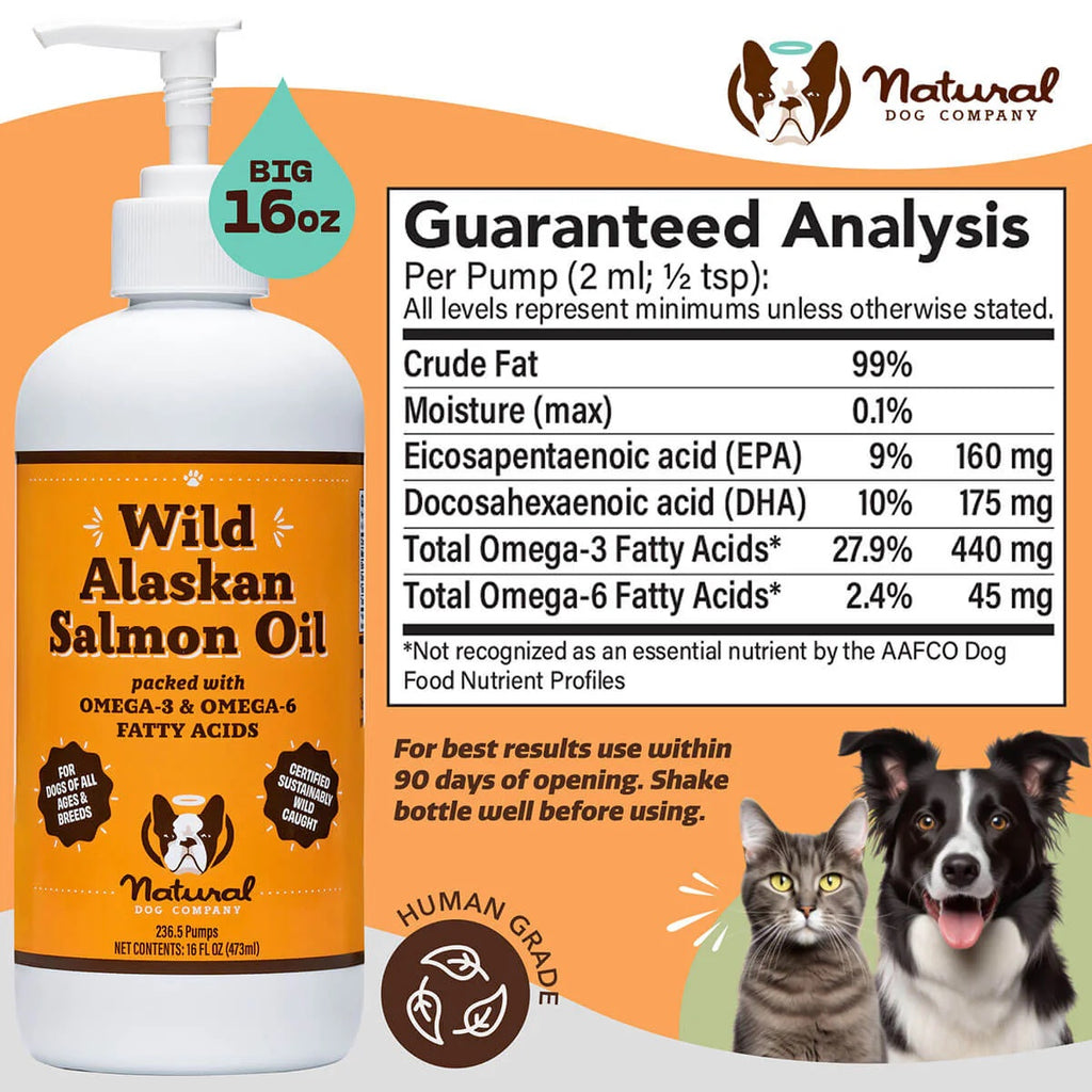 Natural Dog & Cats Supplement Wild Alaskan Salmon Oil (16oz)/(32oz)