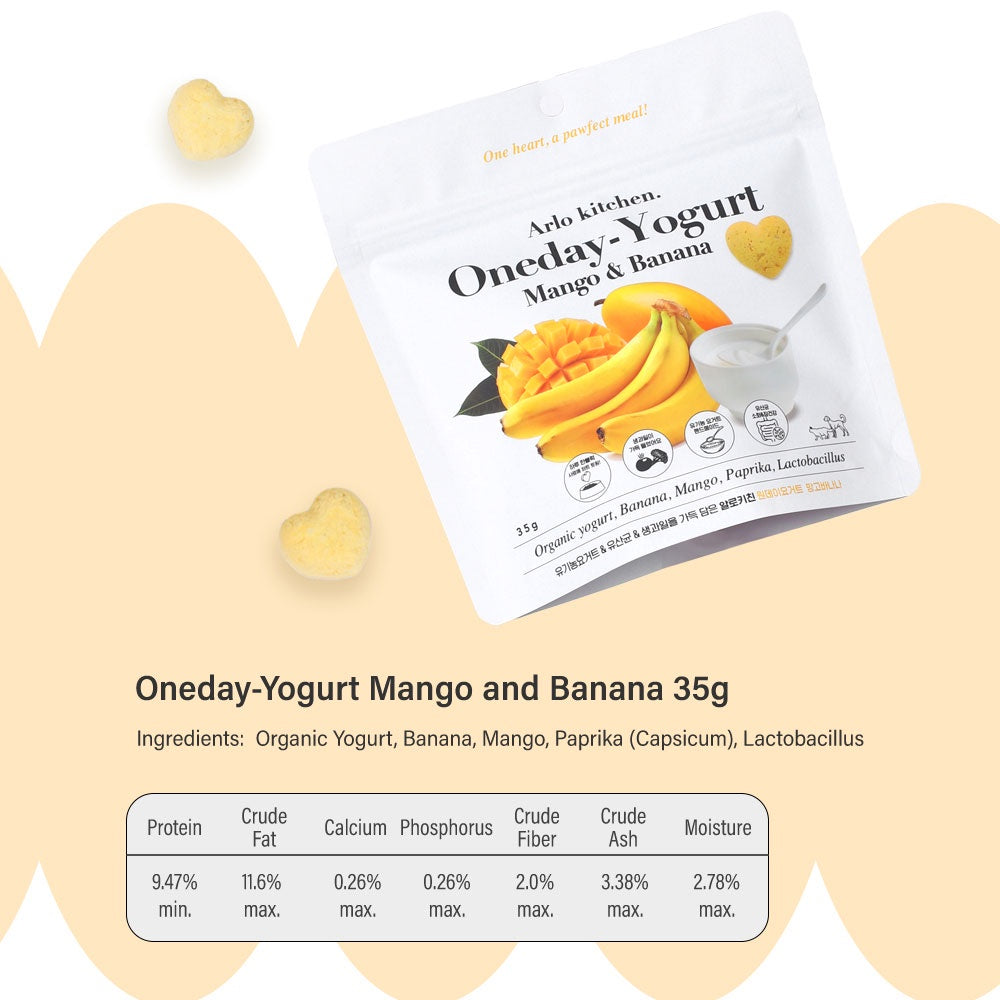 Arlo Kitchen Freeze Dried Yogurt Pet Treats (Mango & Banana) | Probiotics Snack for Dogs & Cats | Organic, No Additives | 35g