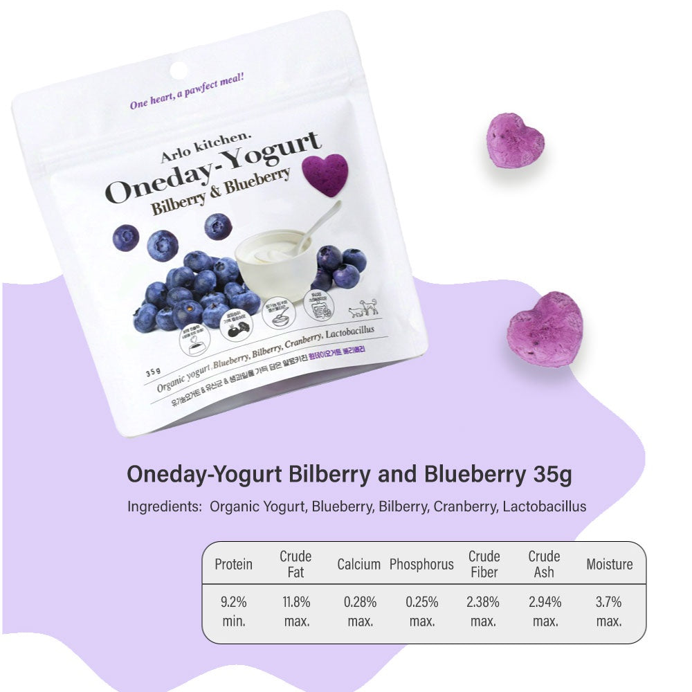 Arlo Kitchen Freeze Dried Yogurt Pet Treats (Bilberry & Blueberry) | Probiotics Snack for Dogs & Cats | Organic, No Additives | 35g