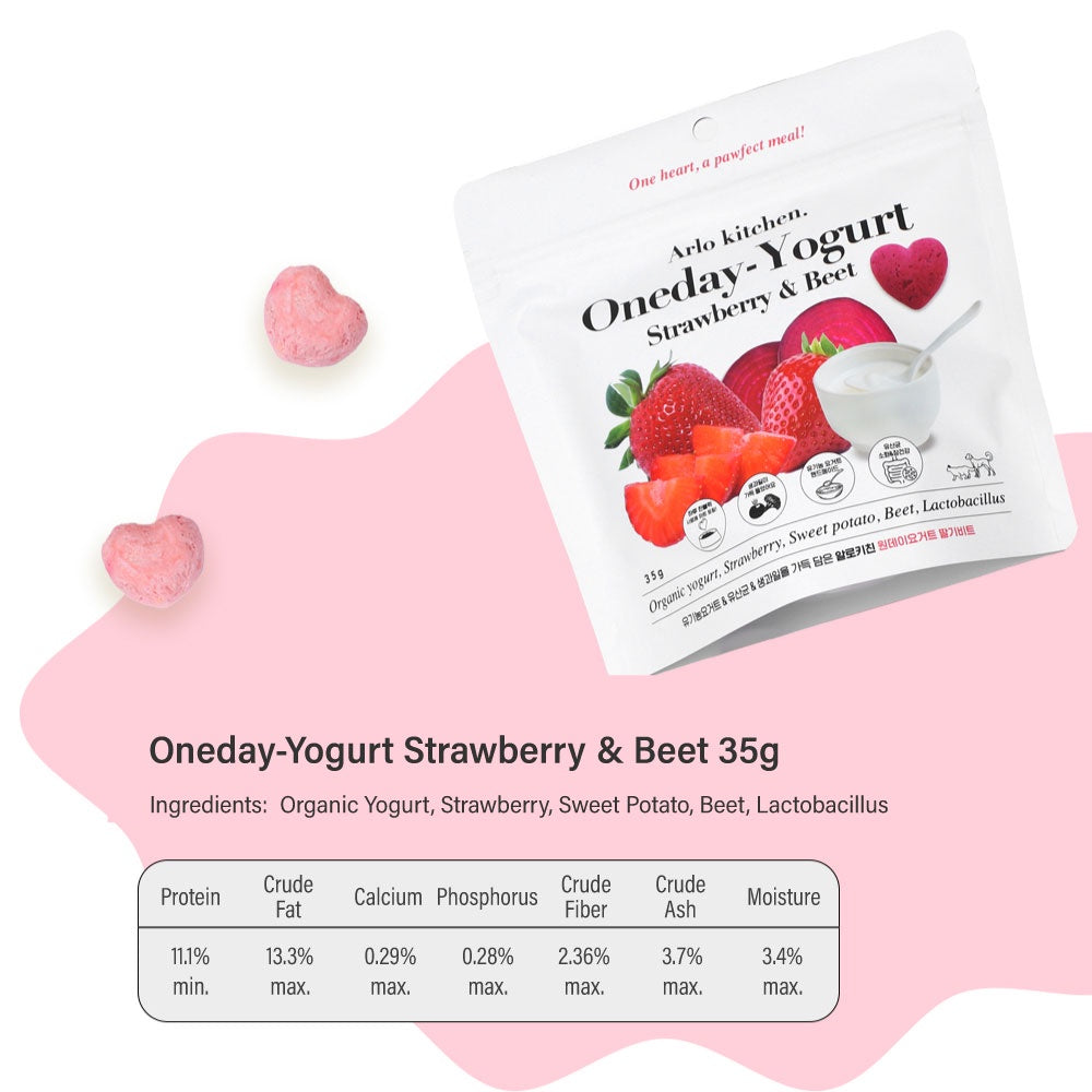 Arlo Kitchen Freeze Dried Yogurt Pet Treats (Strawberry & Beet) | Probiotics Snack for Dogs & Cats | Organic, No Additives | 35g