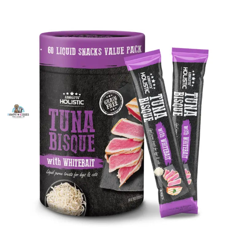 Absolute Holistic Absolute Holistic Liquid Treats for Cats & Dogs - Tuna Bisque with Whitebait (Tub) | (15g x 60 Sticks) Cat Food & Treats