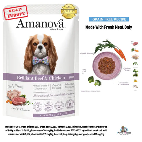Amanova Amanova Dog Pouch P01 Adult NG Beef & Chicken Grain Free 100g Dog Food & Treats
