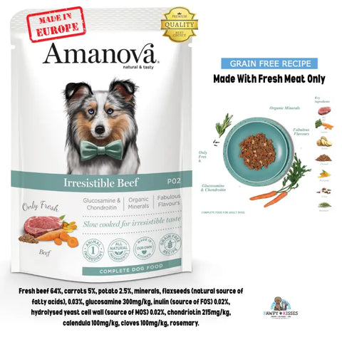 Amanova Amanova Dog Pouch P02 Adult Grain Free Beef 100g Dog Food & Treats