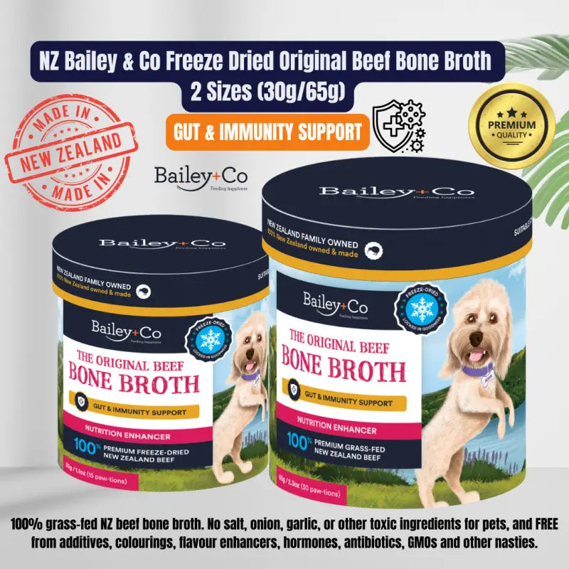Bailey + Co 15% OFF [5.5 SALE]BAILEY + CO DISSOLVABLE FREEZE DRIED BONE BROTH 30G/65G (3 Flavours) Dog Food & Treats
