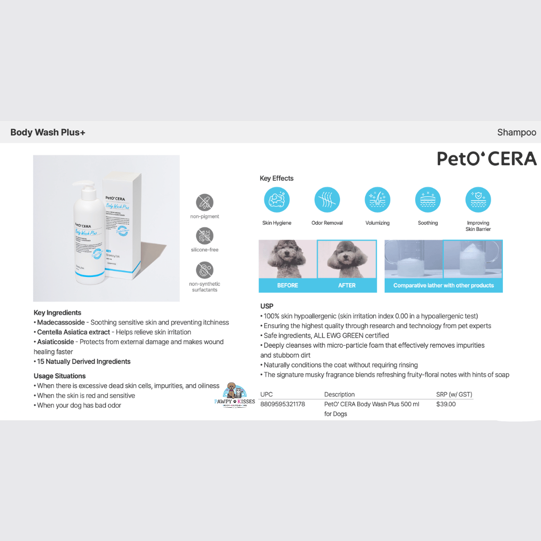 PetO' CERA Body Wash Plus 500 ml for Dogs