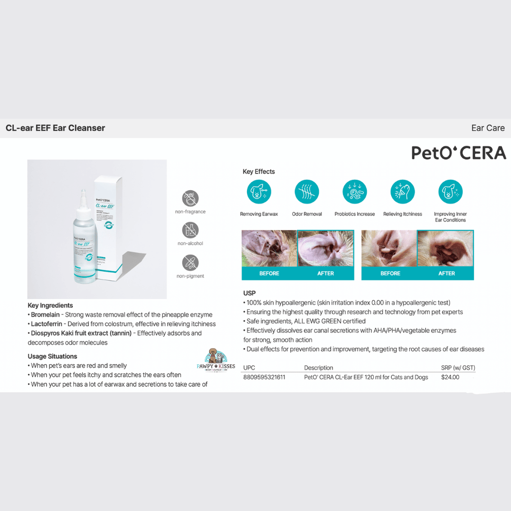 PetO' CERA CL-Ear EEF 120 ml for Dogs and Cats