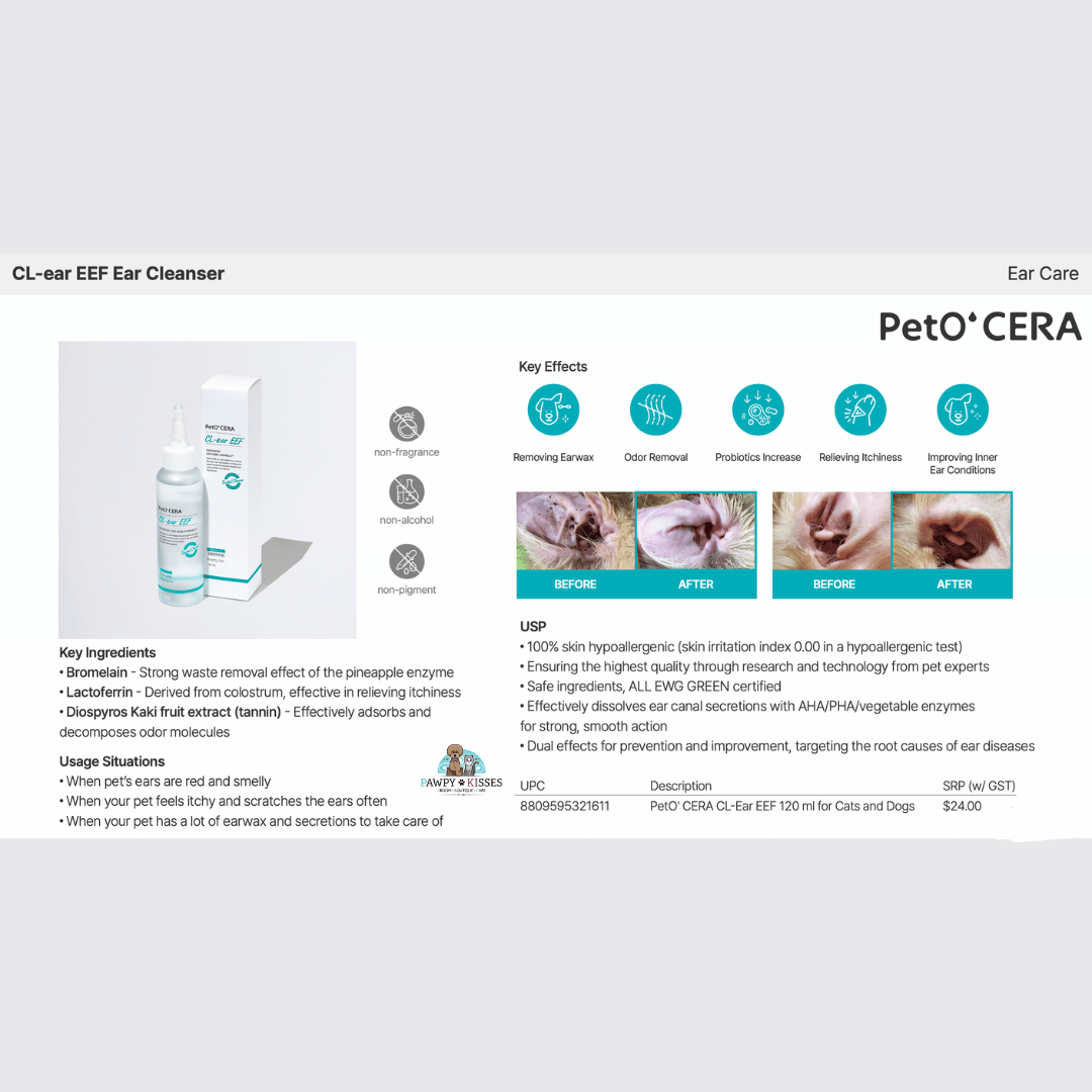 PetO' CERA CL-Ear EEF 120 ml for Dogs and Cats