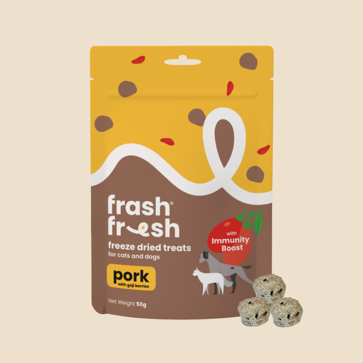 FRASH FRESH Freeze Dried Dog & Cat Treats (Pork with Immunity Boost) 50G
