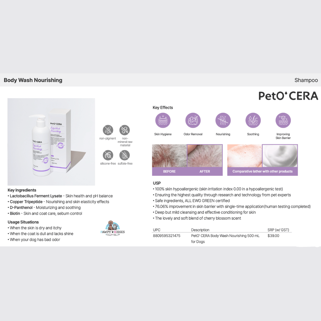 PetO' CERA Body Wash Nourishing 500 mL for Dogs