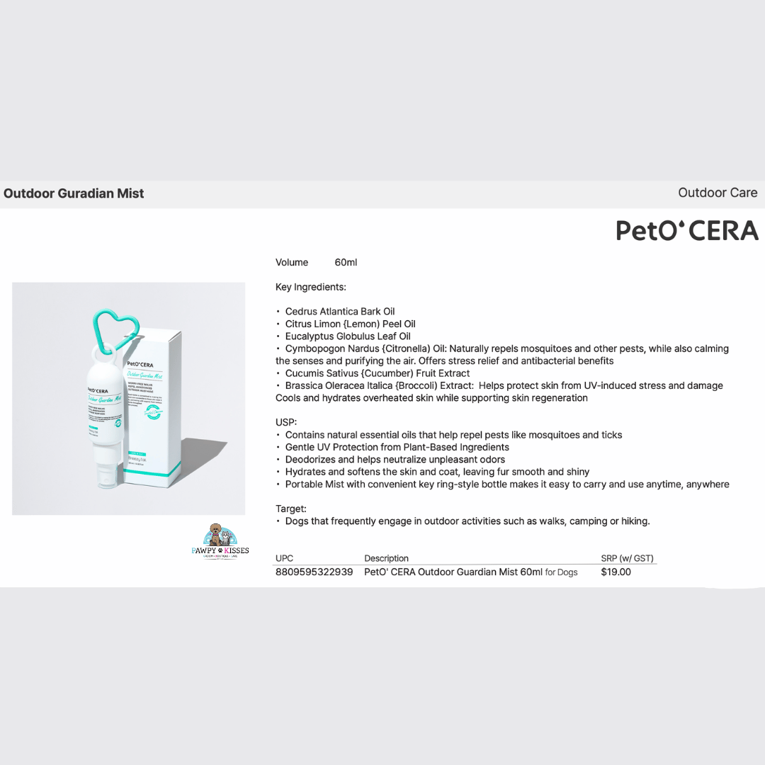 PetO' CERA Outdoor Guardian Mist 60ml for Dogs